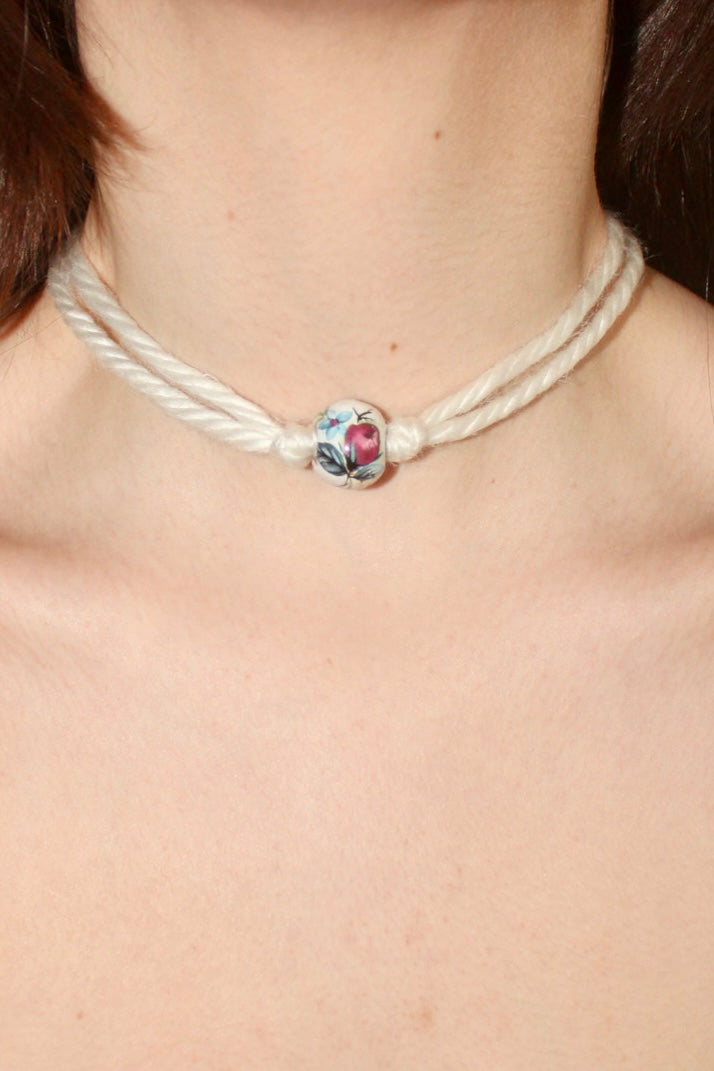 Soft Double Cord Lovely Floral Stone Like Bead Choker