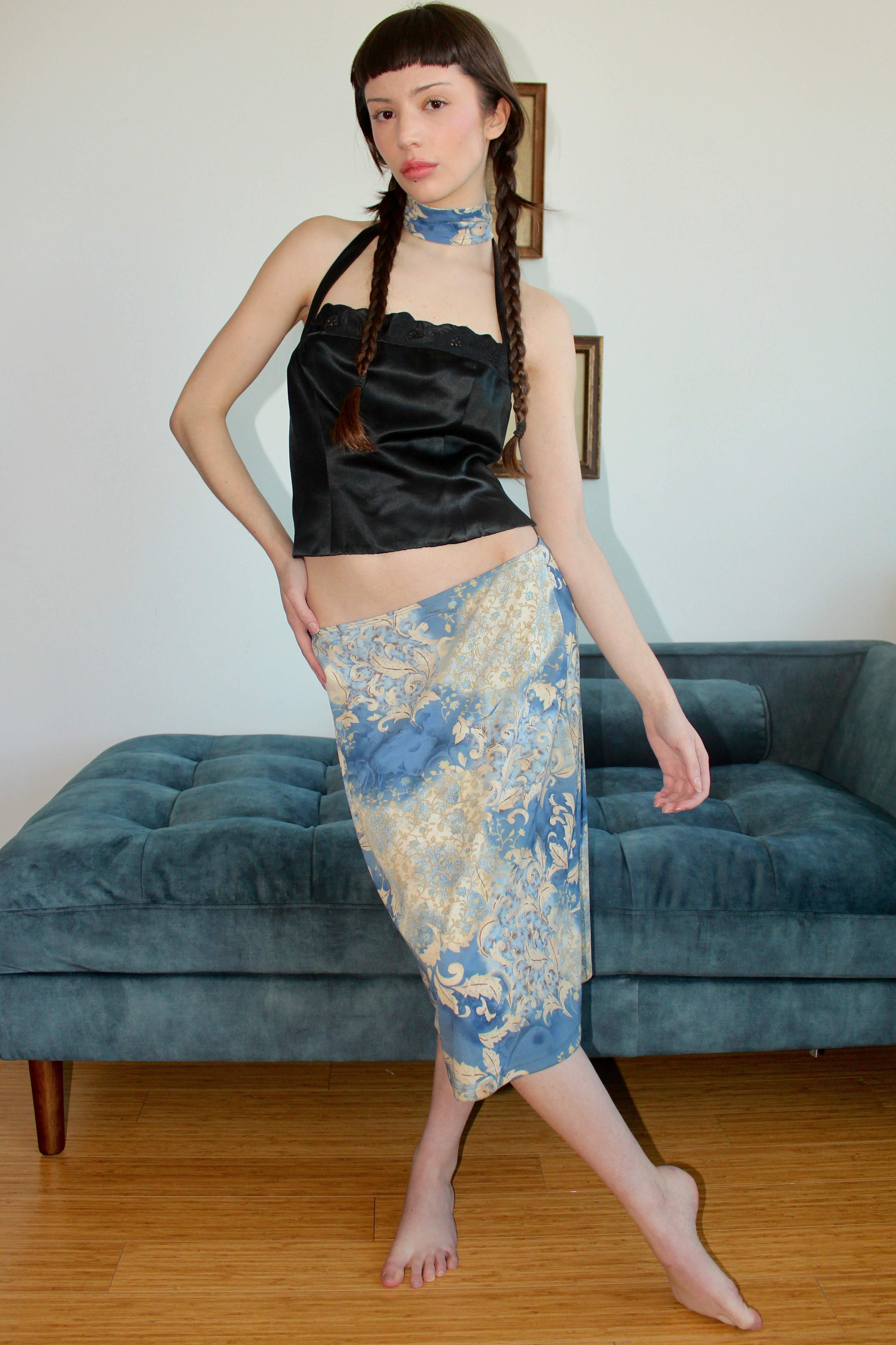 Vintage Floral Midi Skirt w/ Matching Tie (M)