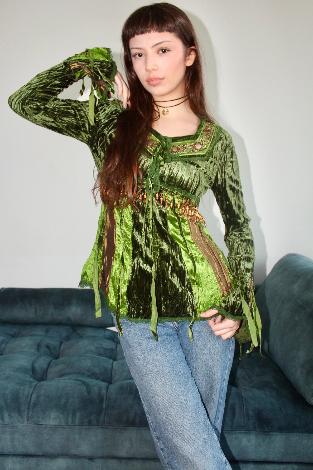 Breathtaking Vintage 90s Forest Fairy Beaded Top (S)