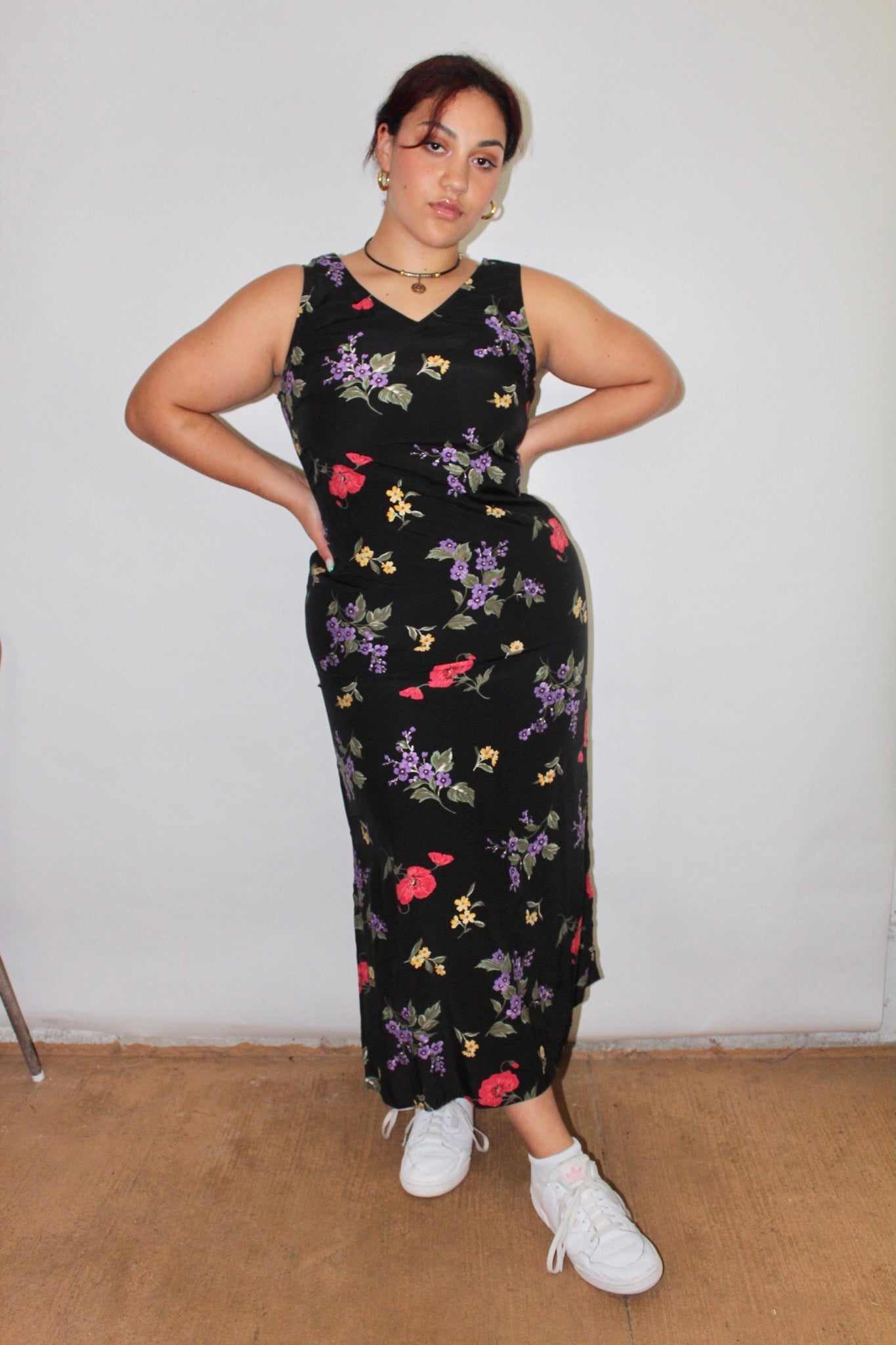 Vintage 90s Floral Midi Tie Slip (L)