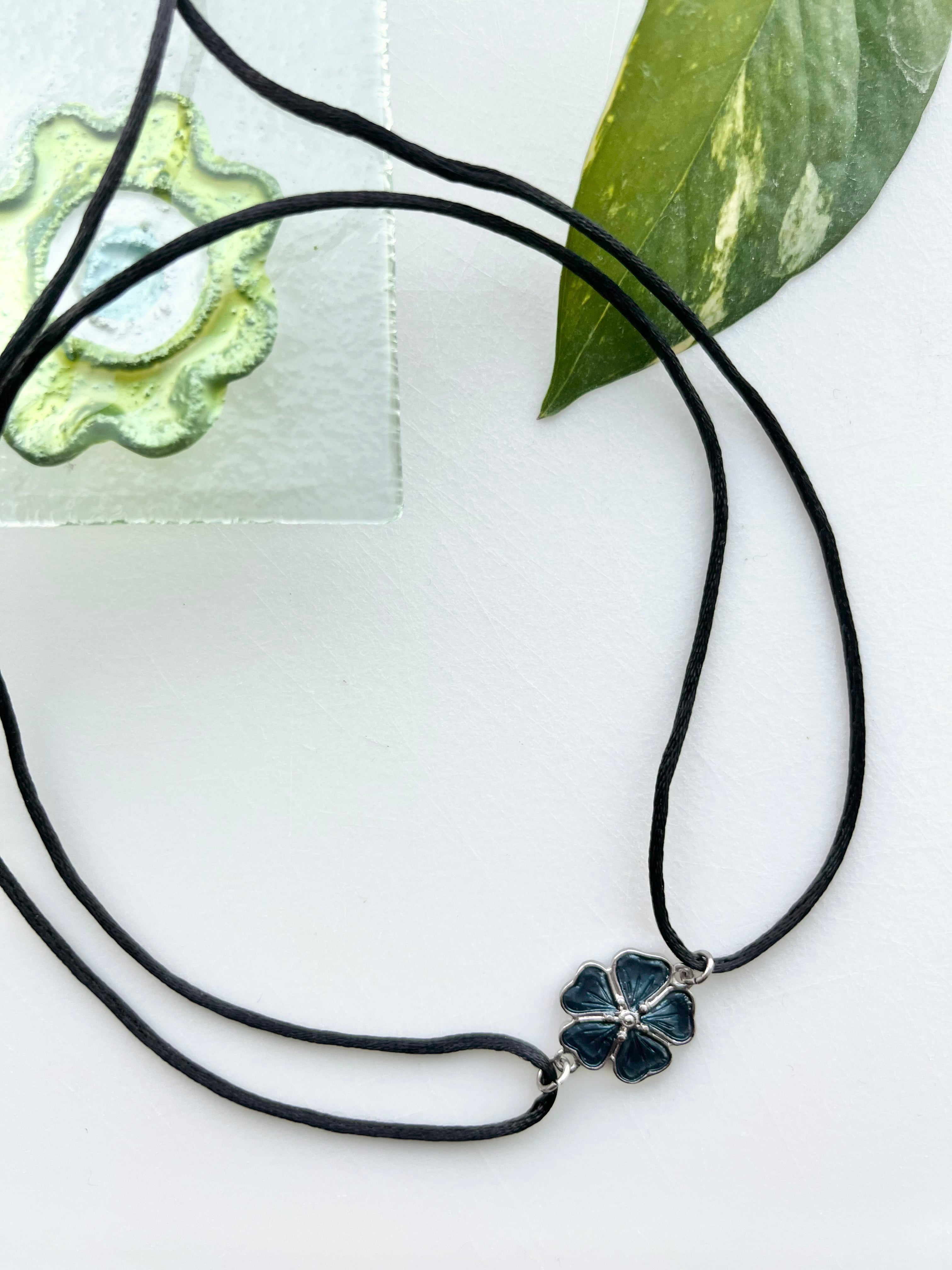 Unique Indigo Blue Floral Charm Loop Choker