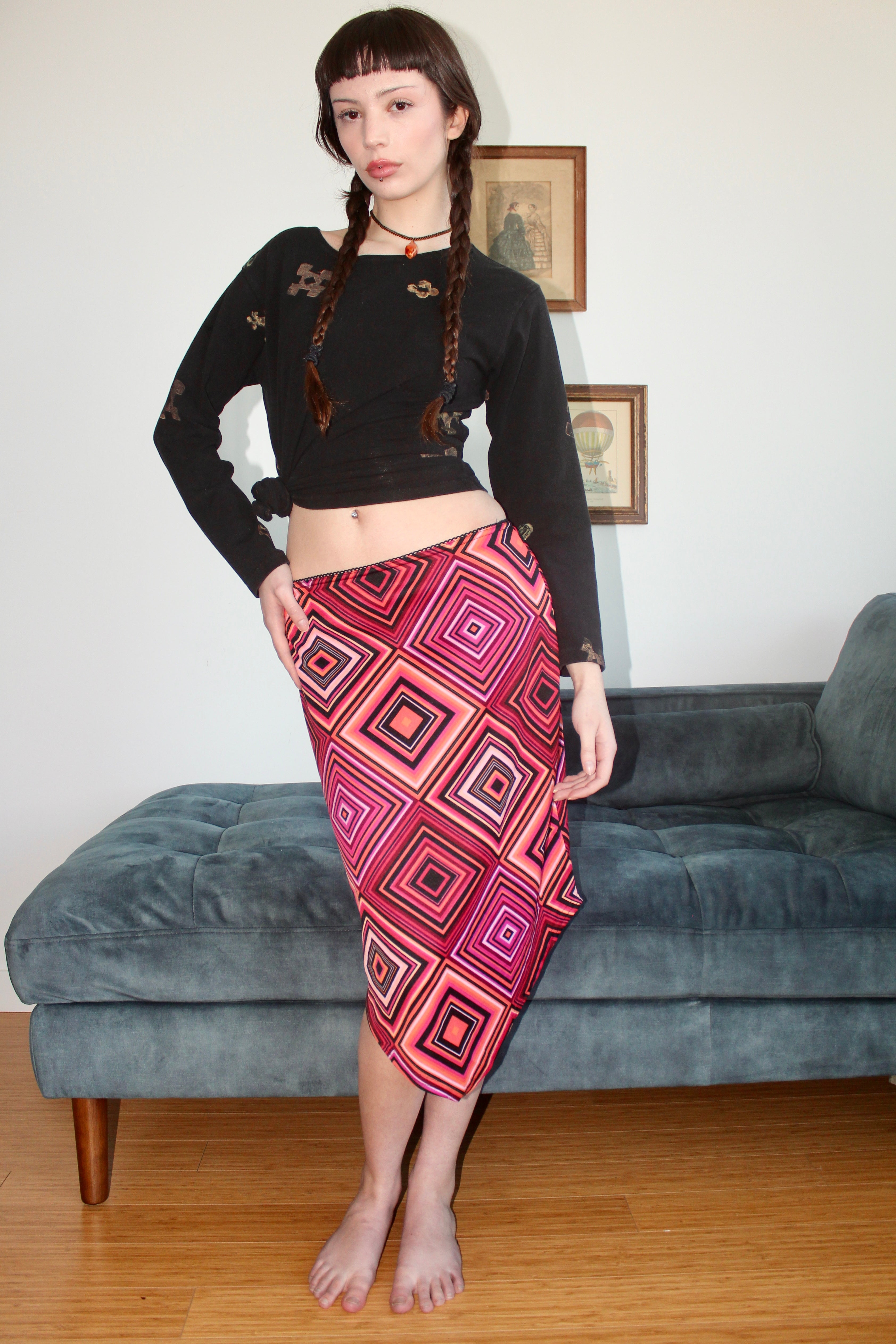 Vintage 90s Groovy Triangular Midi Skirt (S)