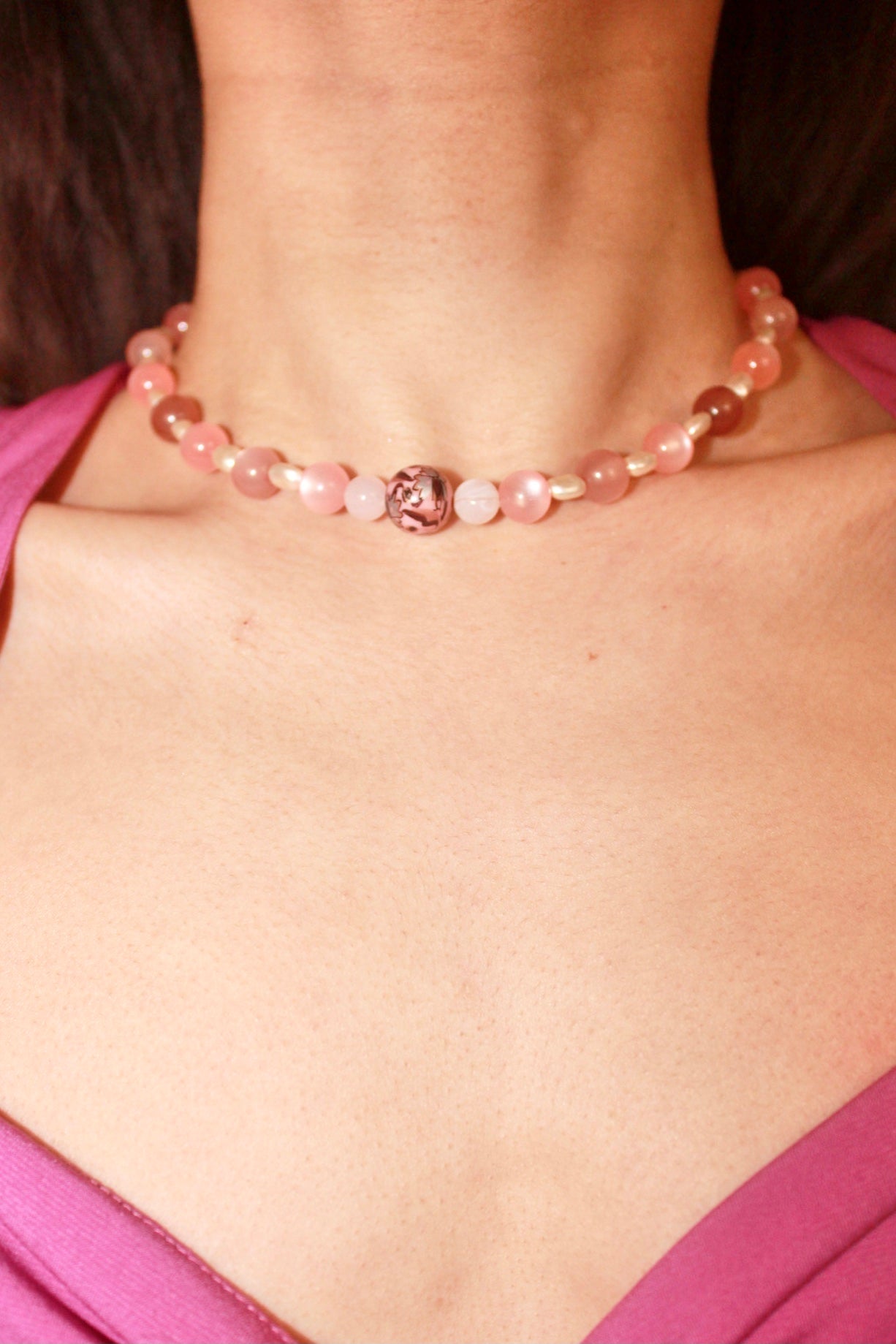 Floral Pick Bead Choker Necklace