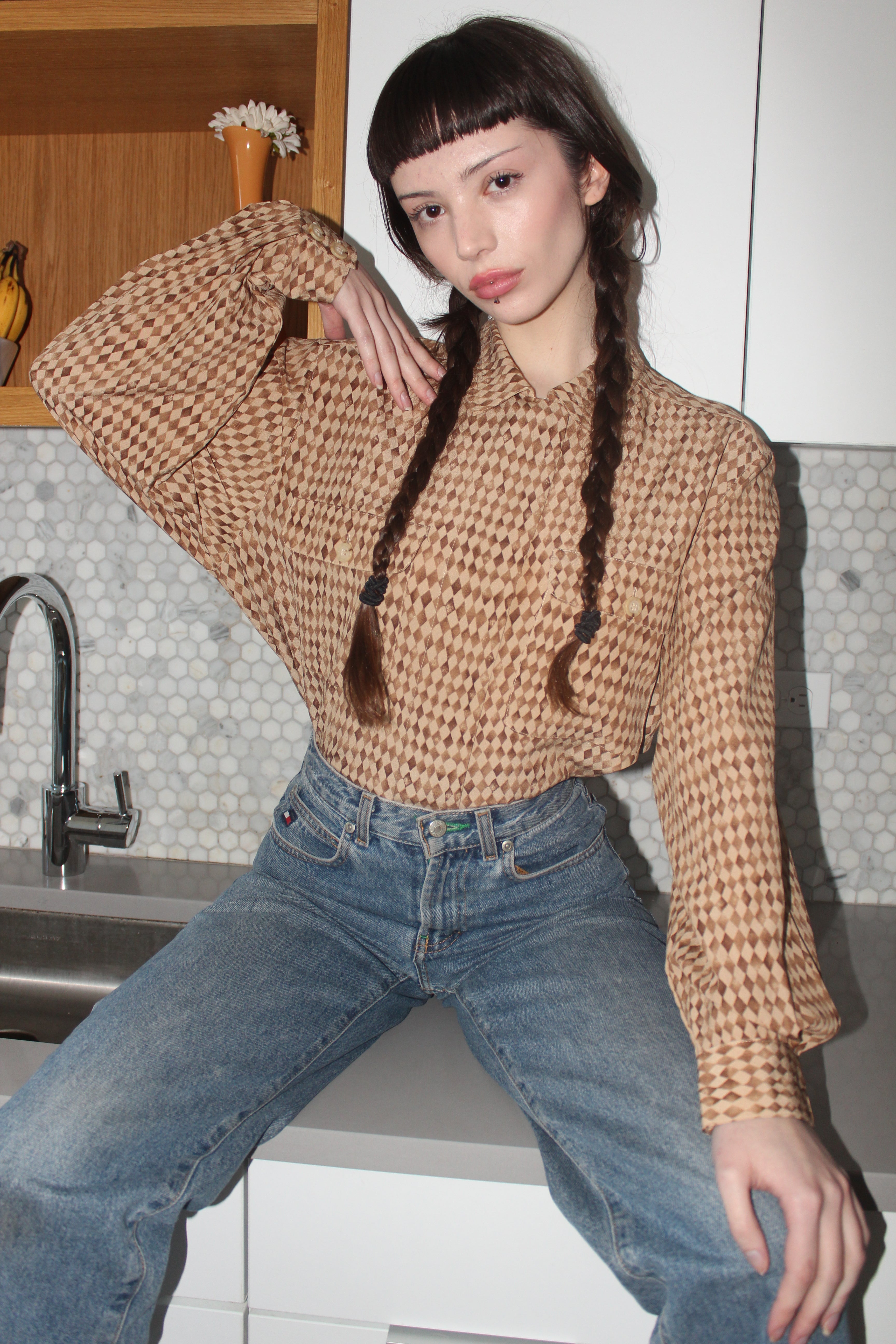 Vintage 90s Checkered Button Up (L)