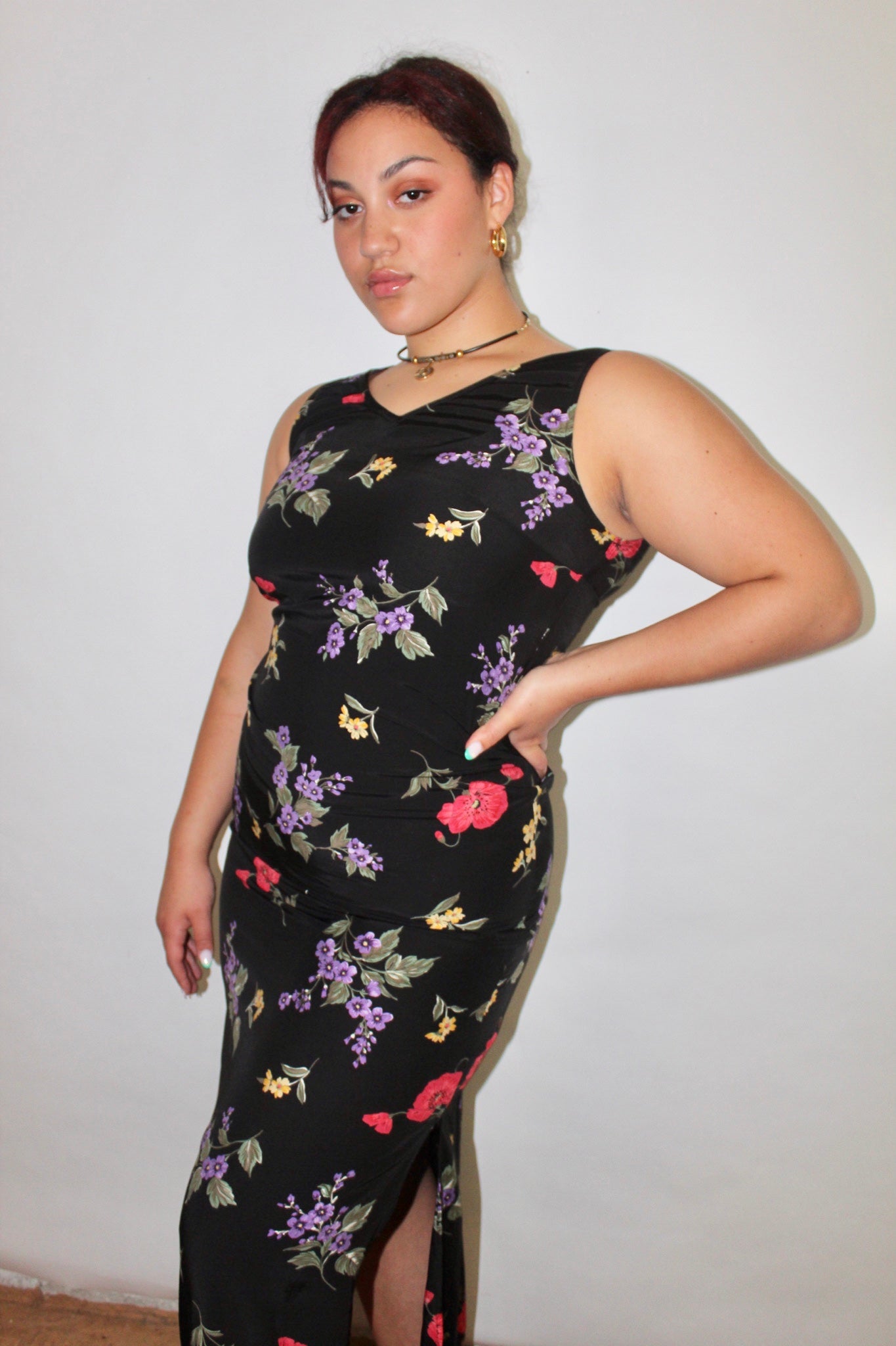 Vintage 90s Floral Midi Tie Slip (L)