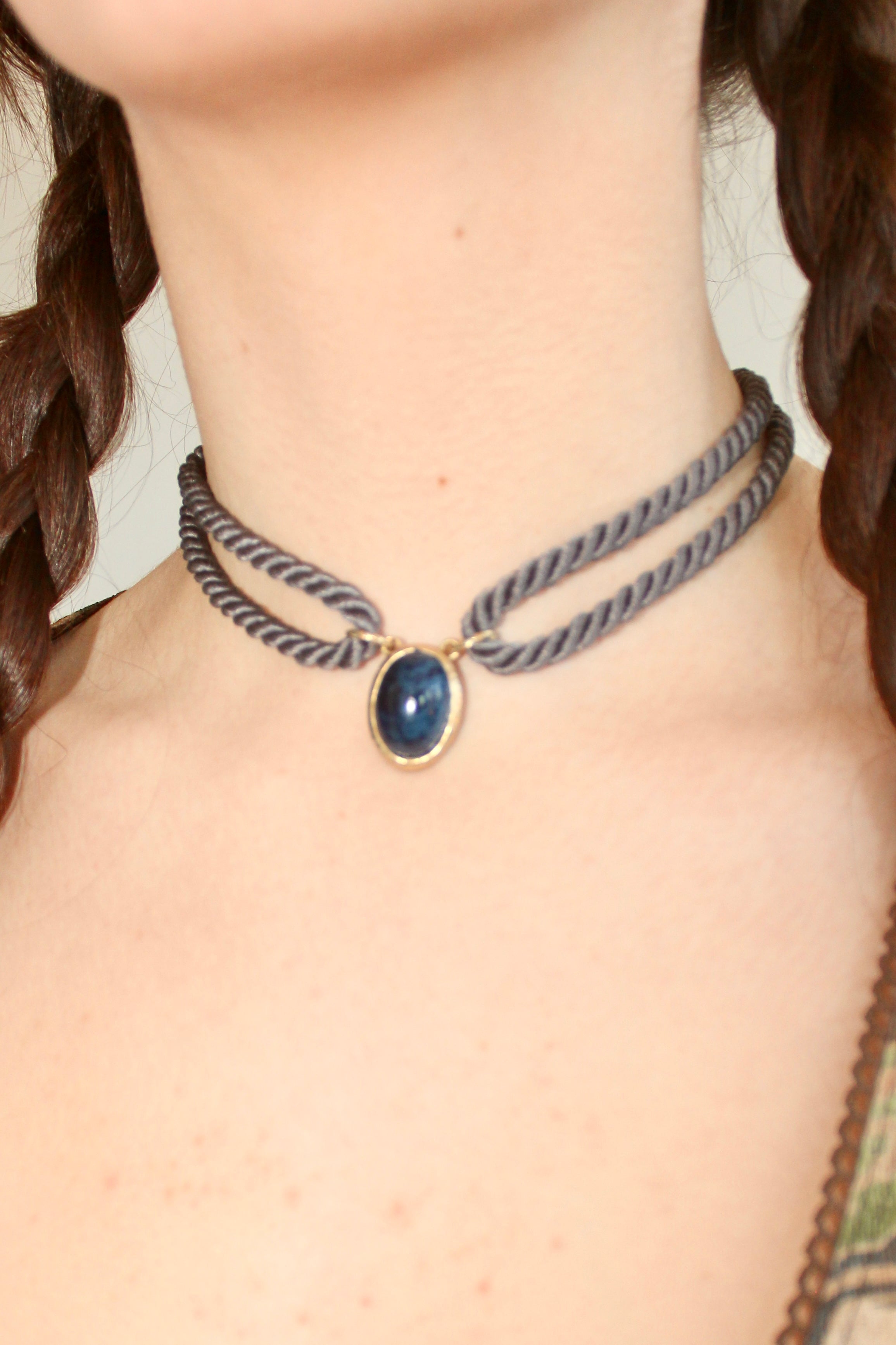 Cobalt Oval Double Loop Rope Choker