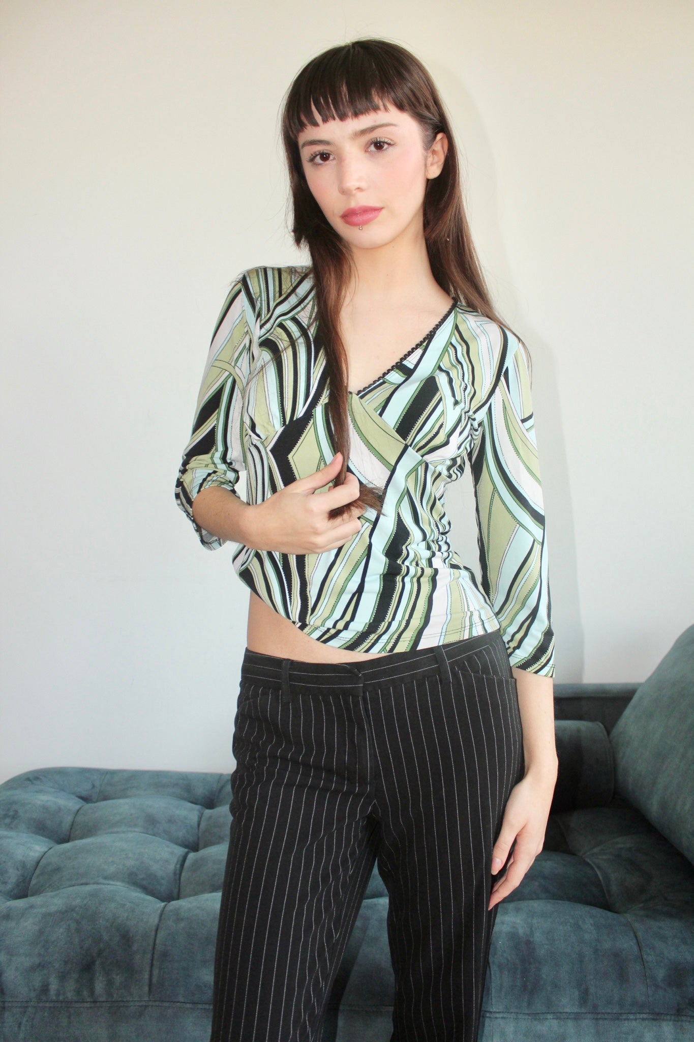 Vintage Blouse 90s Retro Abstract Swirl Knit (S-M)