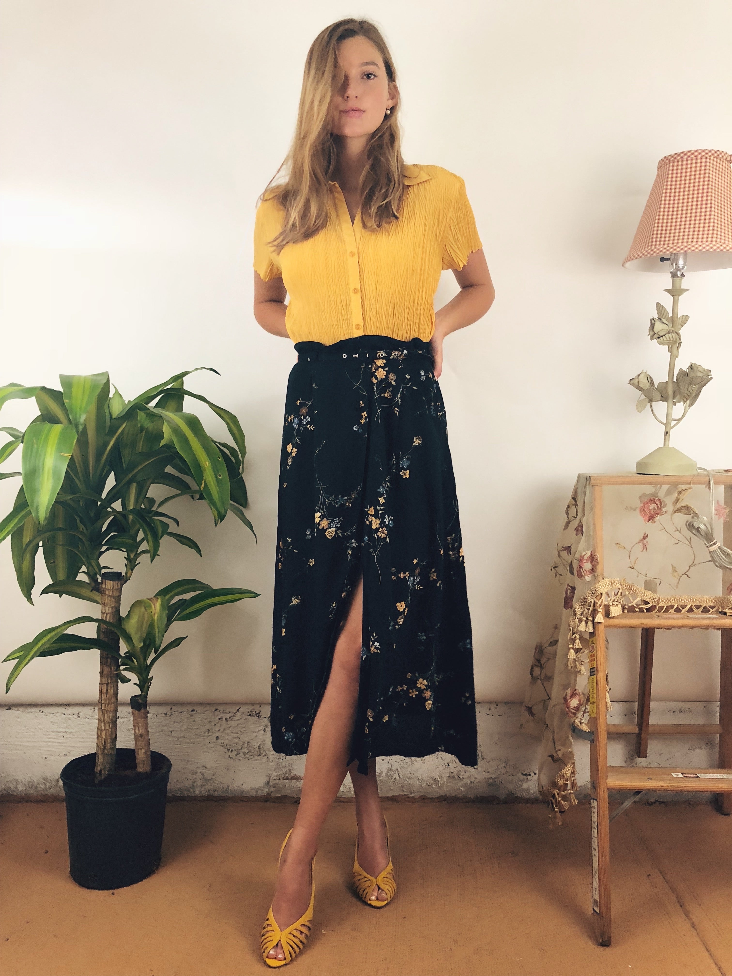 Vintage Belted Midi Skirt