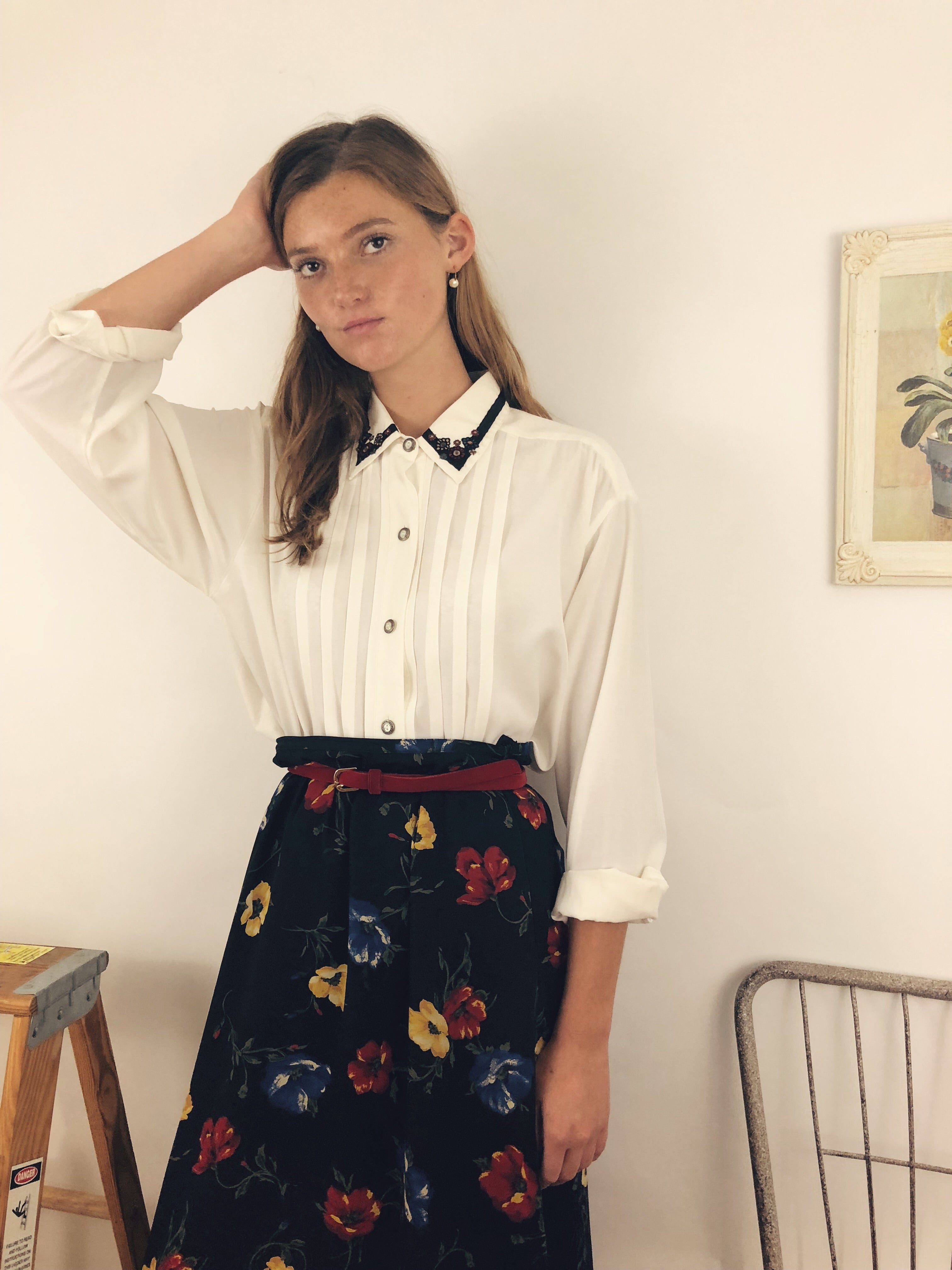 Retro Floral Midi Skirt (28")