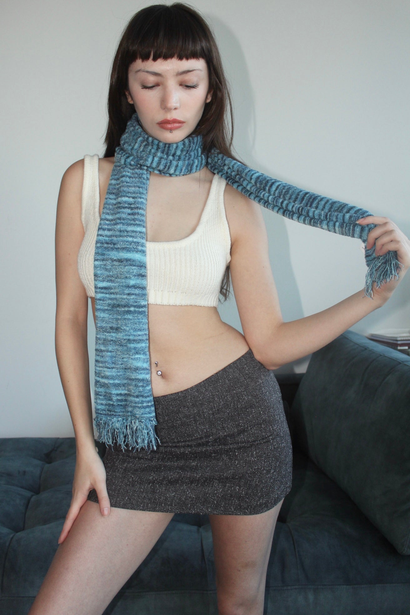 Vintage Cozy Mixed Blues Knit Scarf