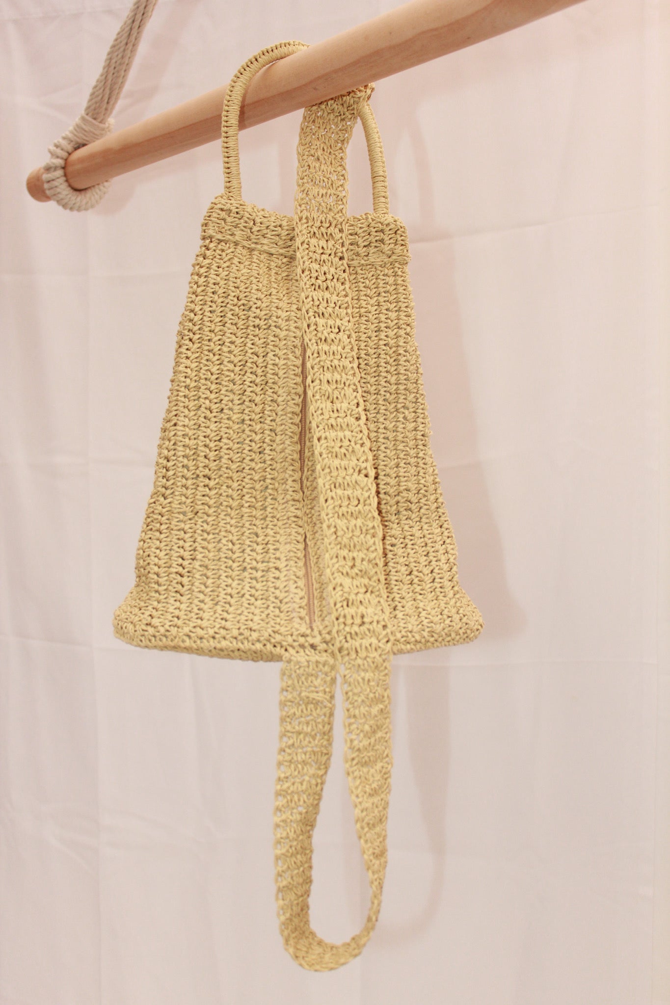 Vintage Cream Woven One Shoulder Backpack