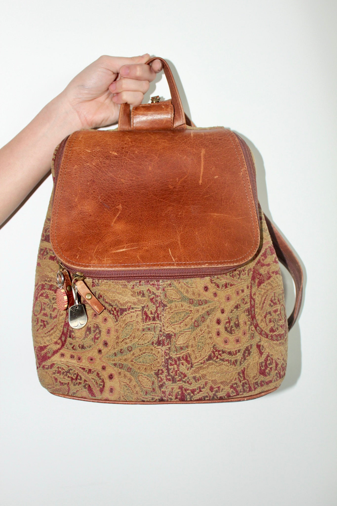 Vintage Leather Floral Backpack