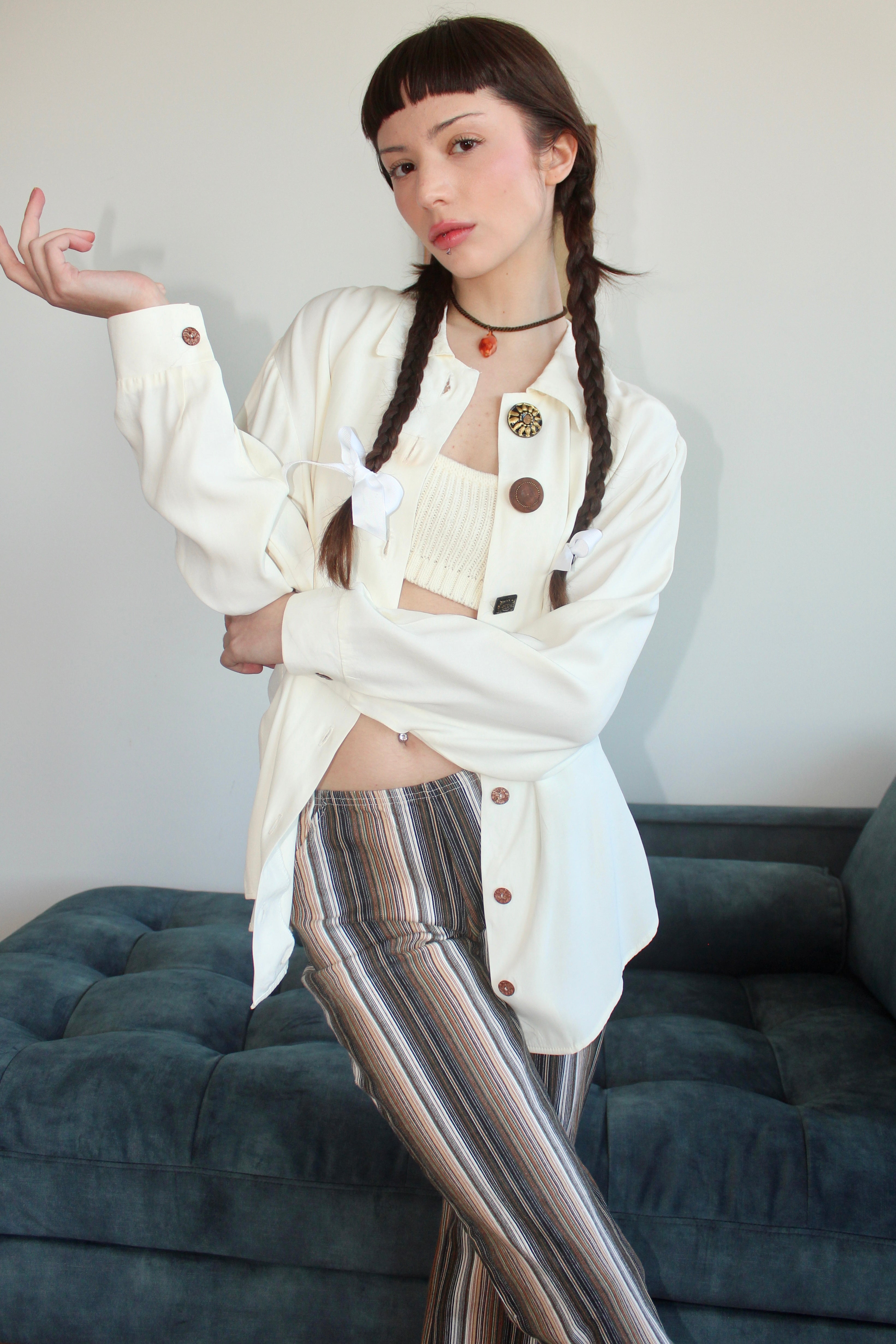 Vintage 90s Mixed Button Oversized Shirt (L)