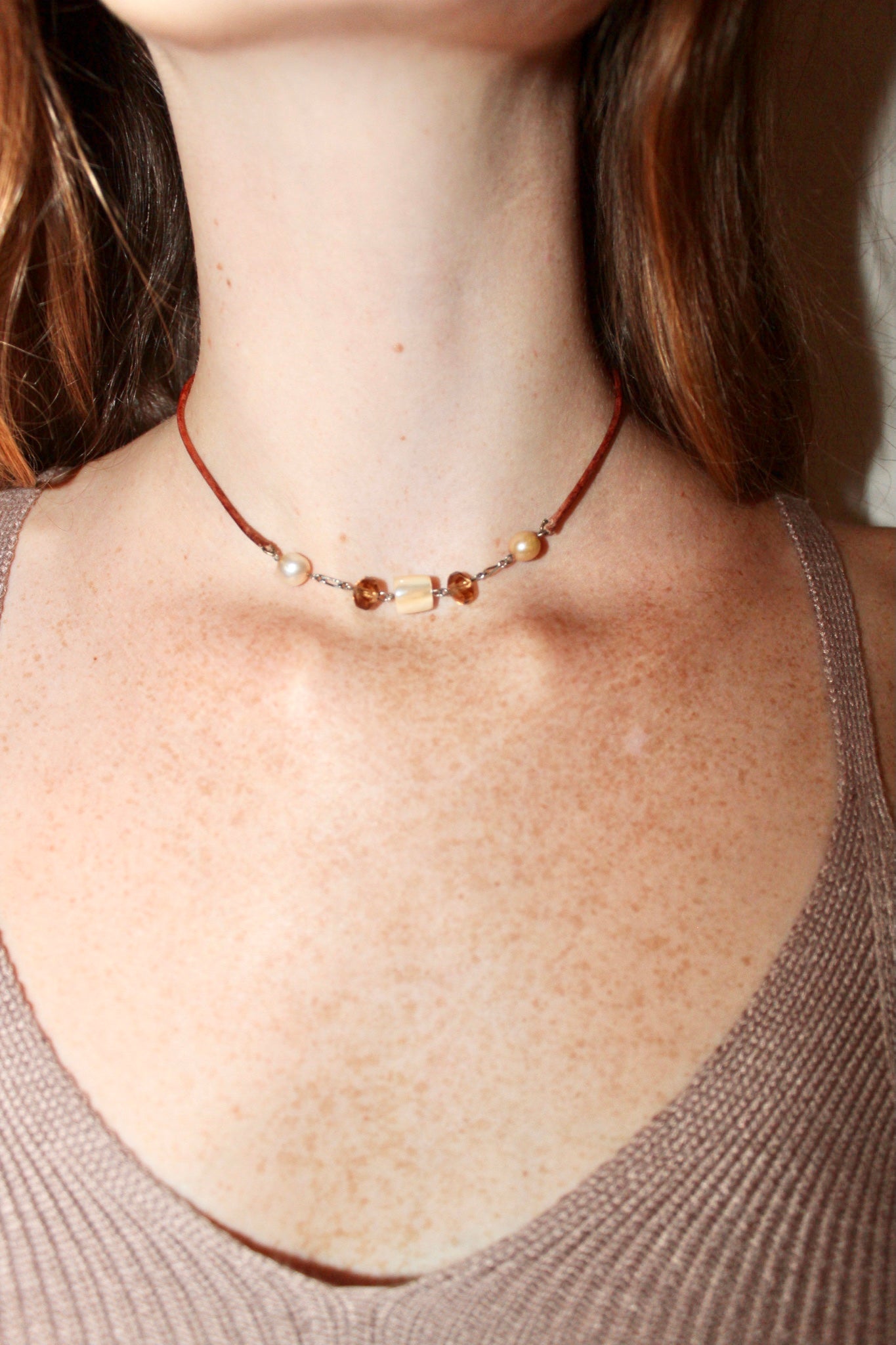 Dainty Beaded Leather Choker