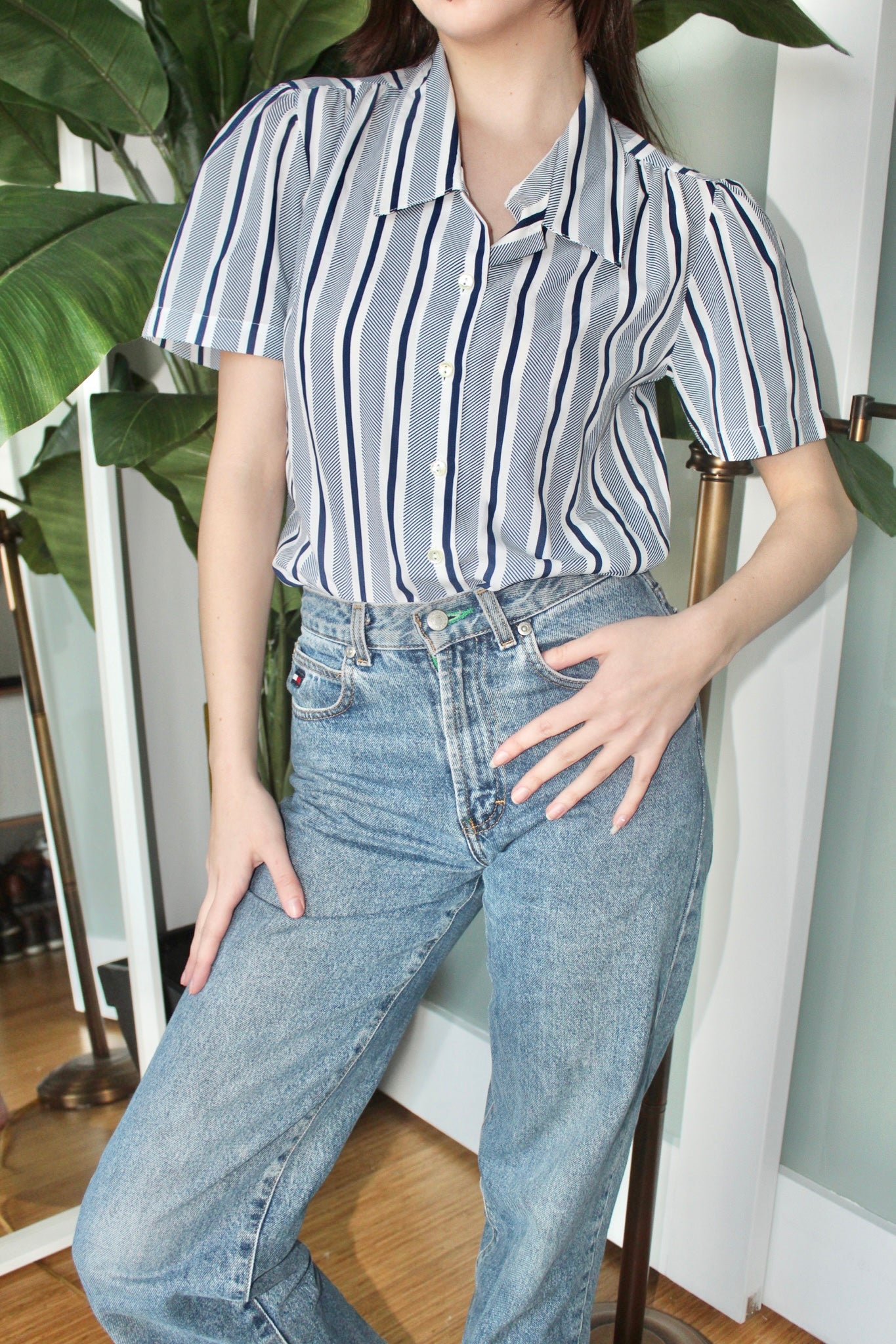 Vintage 80s Puffed Sleeve Striped Top (S)