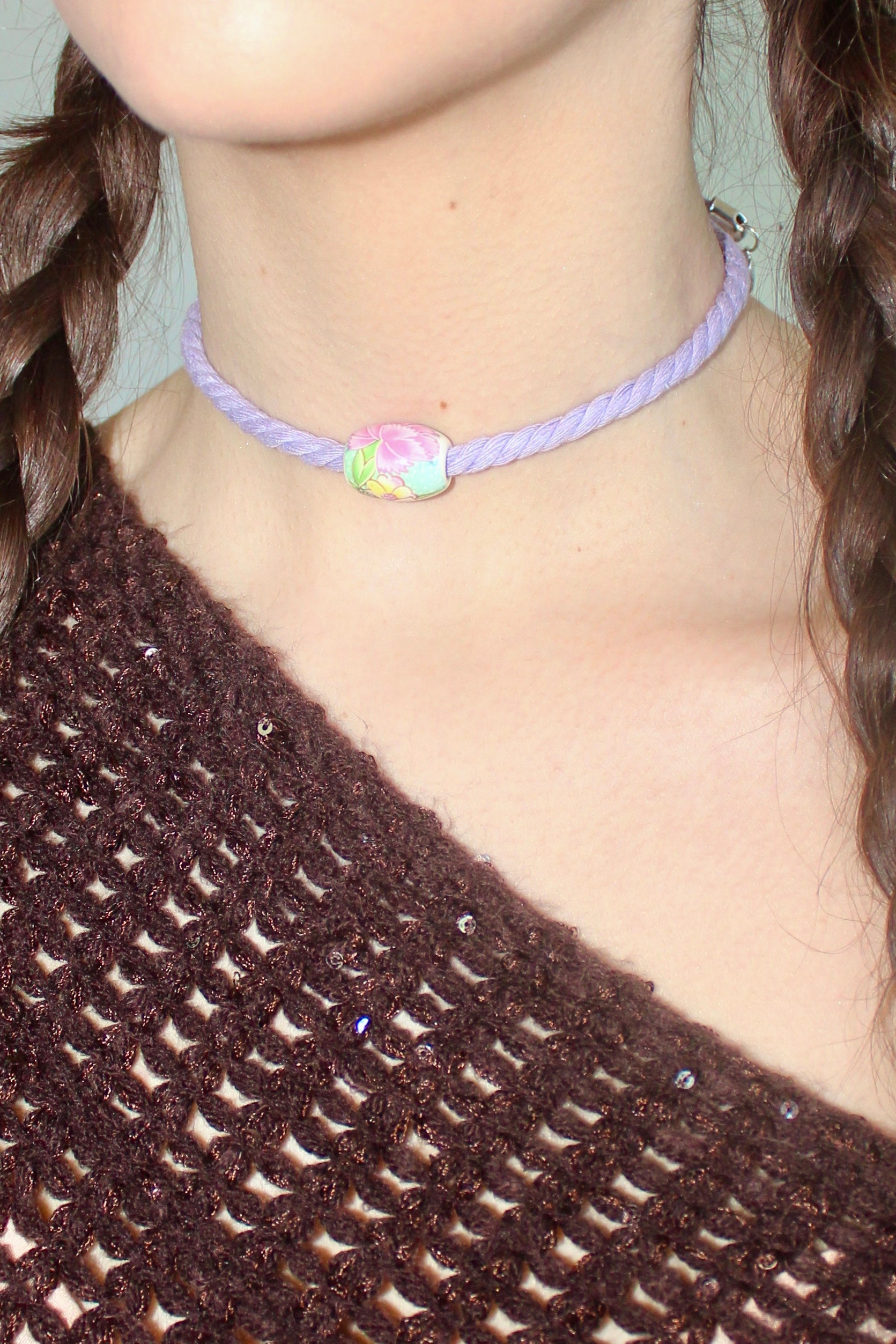 Floral Patterned Bead Rope Choker