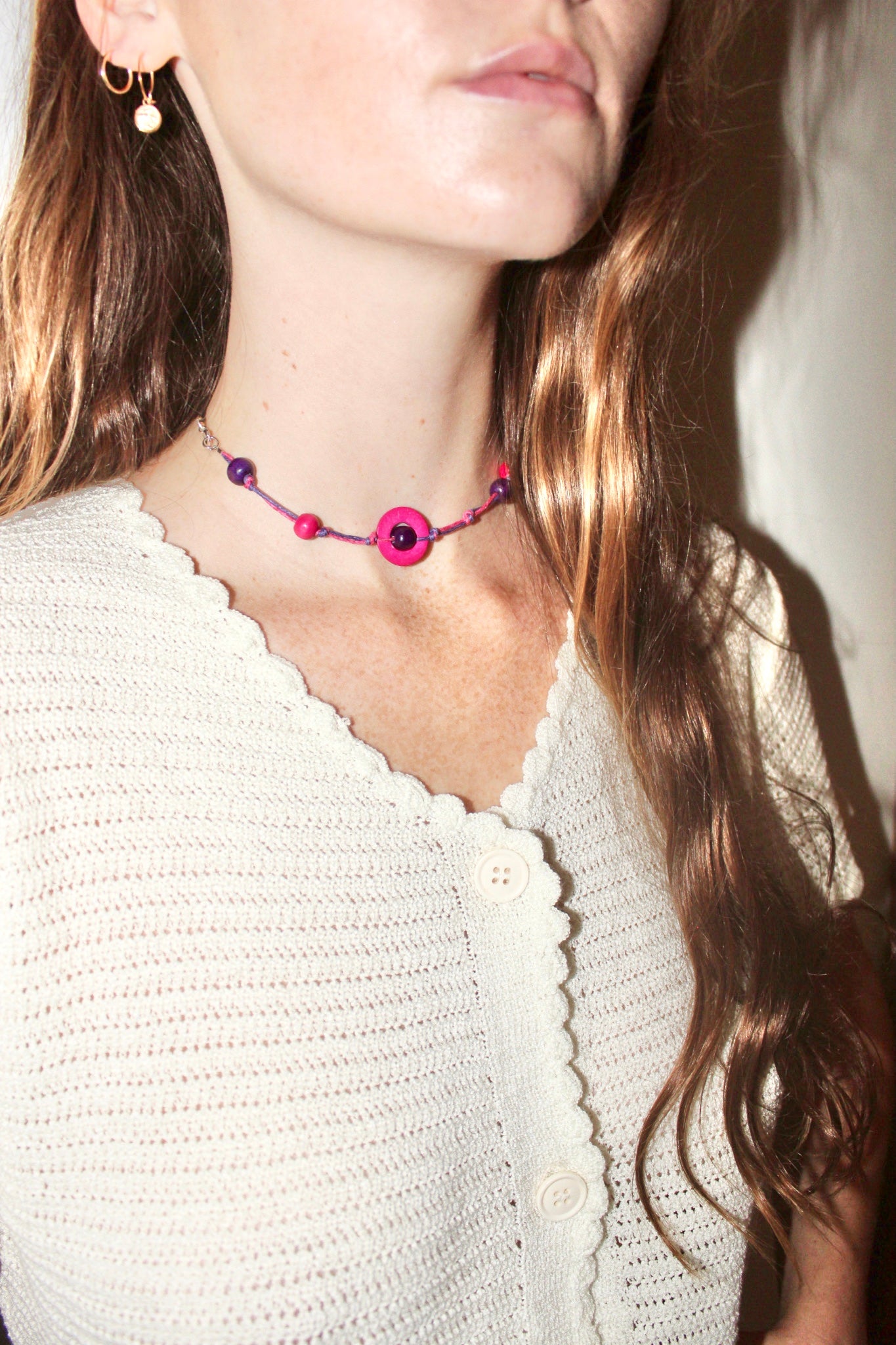 Raspberry Wooden Beaded Choker