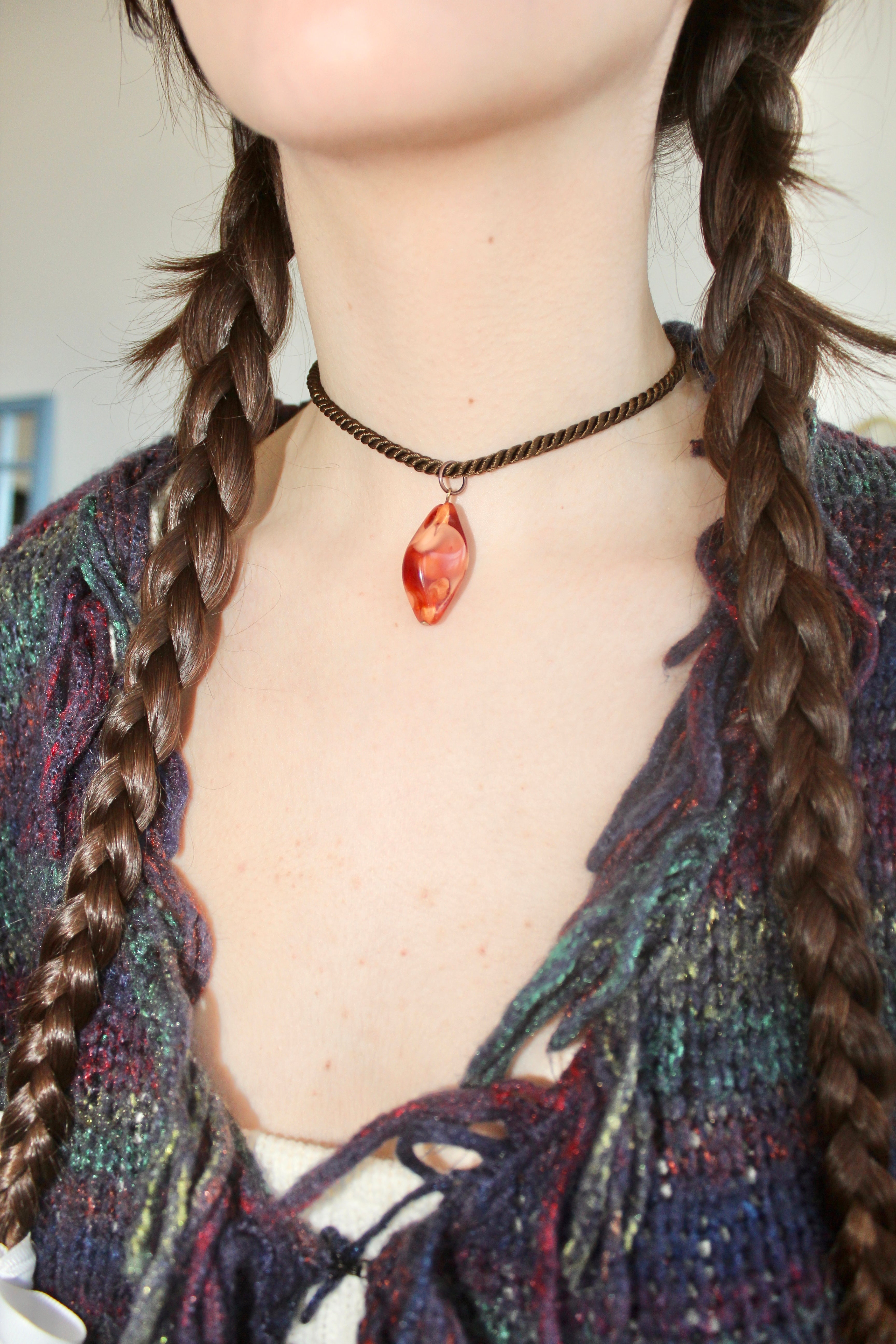 Peach Swirl Jade-Like Rope Choker