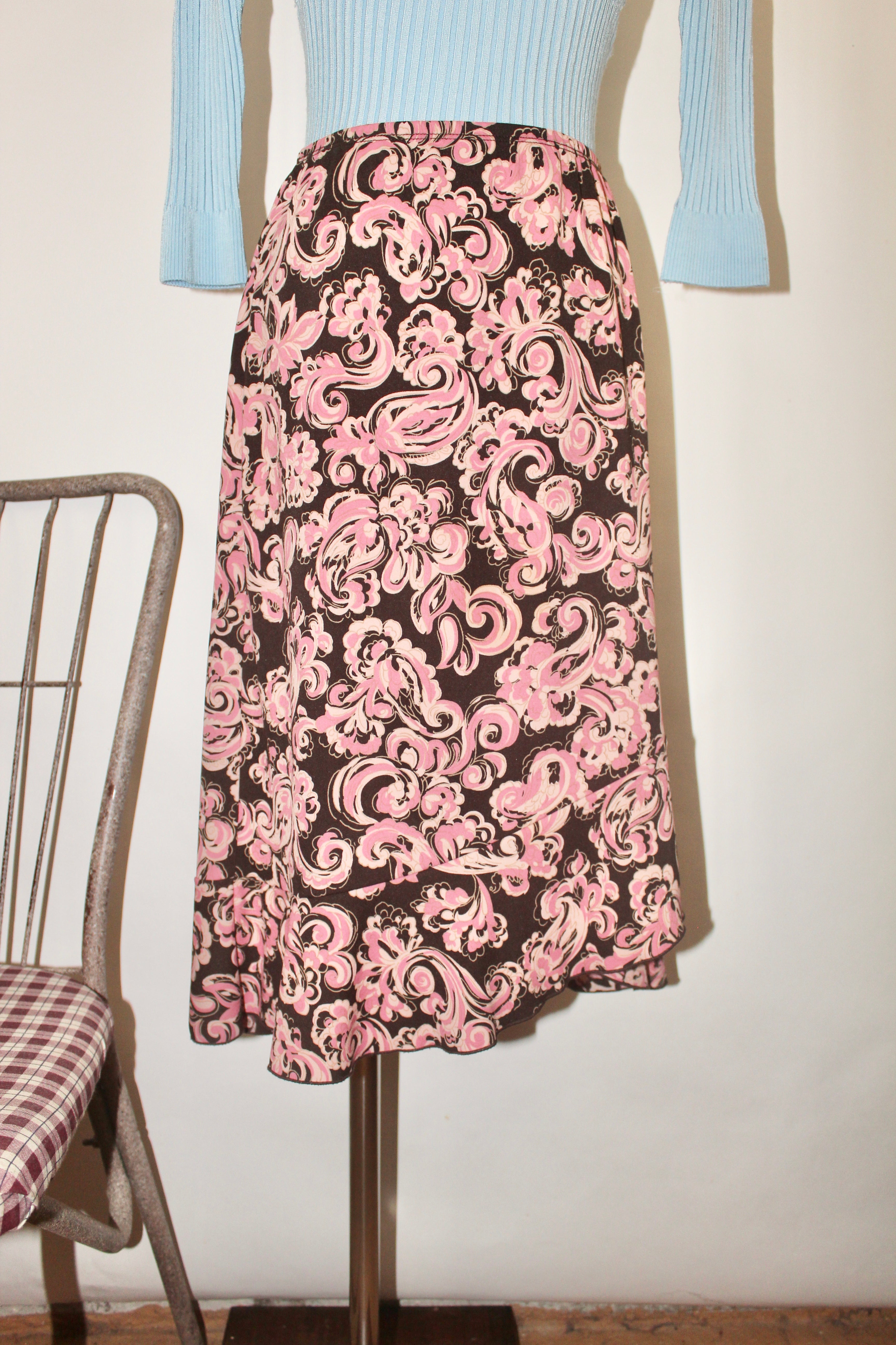 Vintage Rose Swirl Midi Skirt (M)