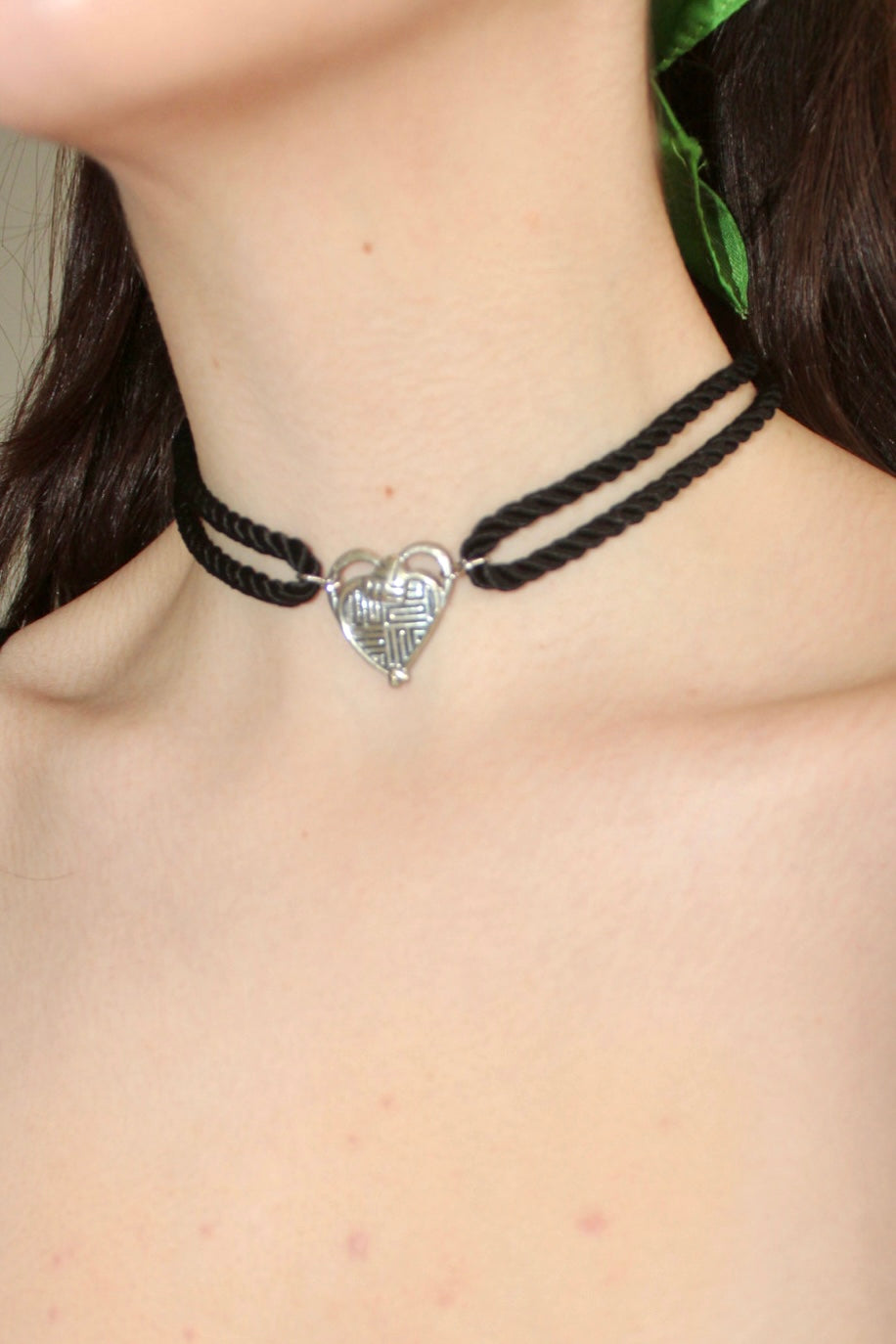 Etched Heart Double Loop Rope Choker