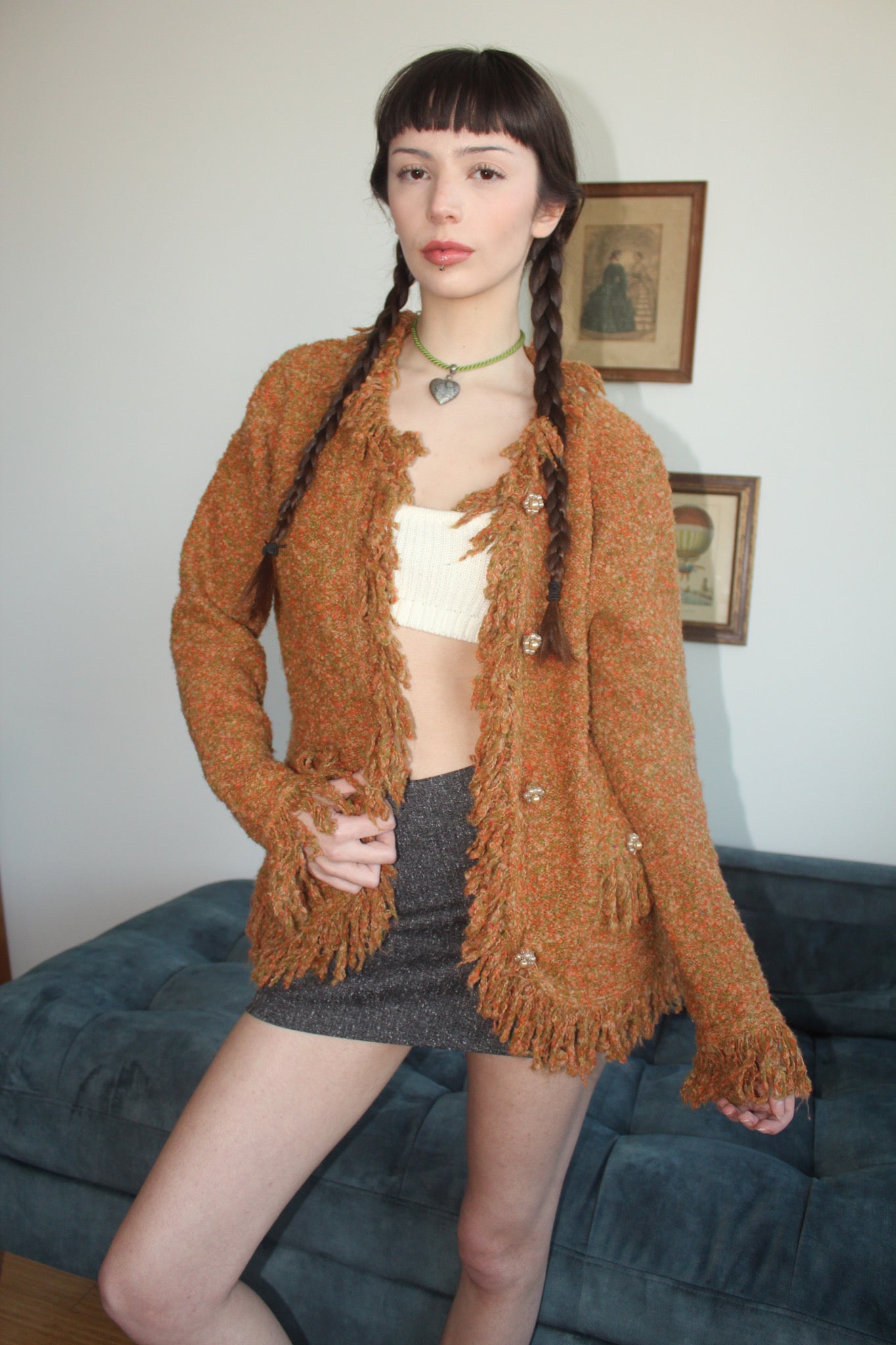 Vintage 90s Apricot Ruffled Knit (M)
