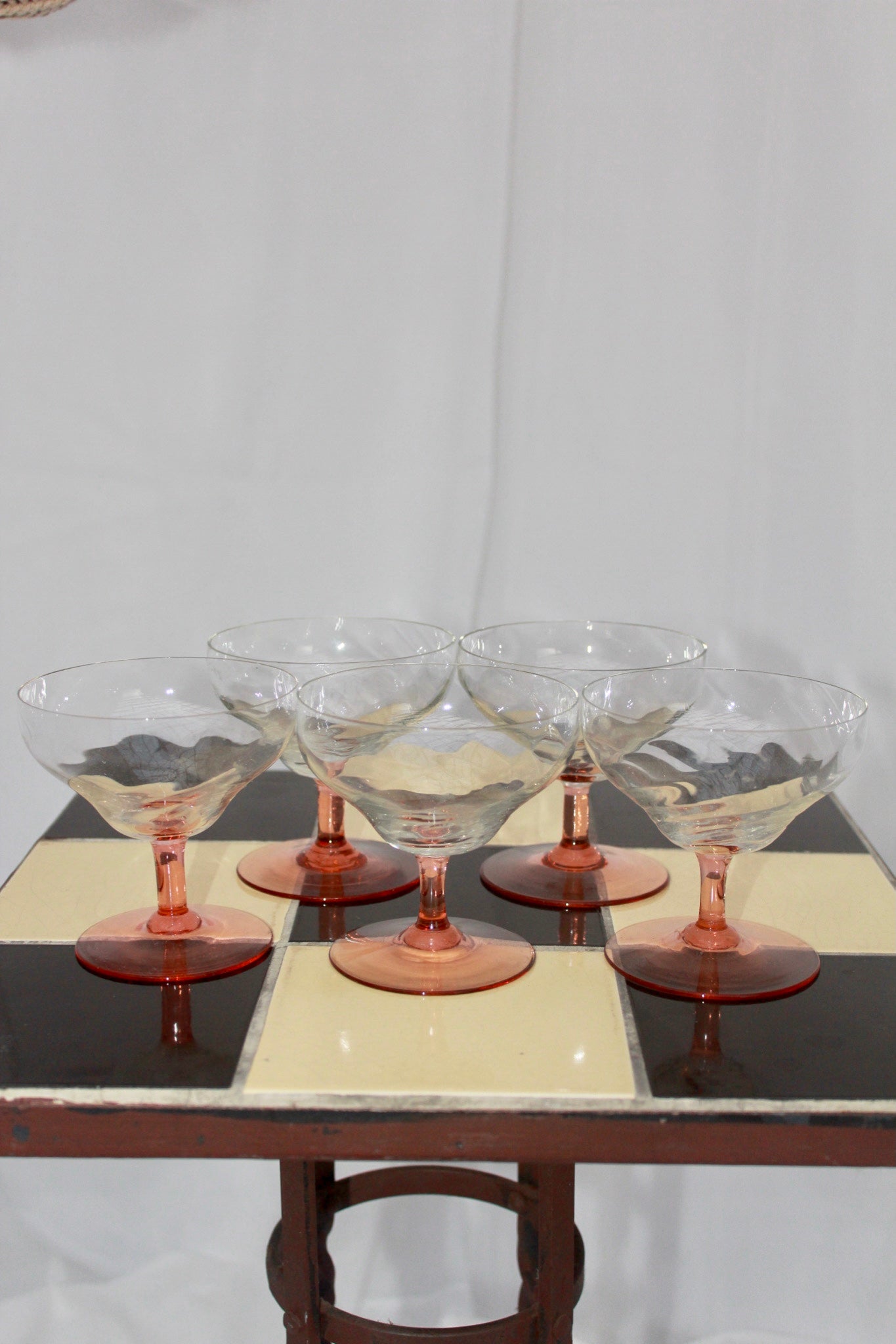 Carved Salmon Pink Martini Glass