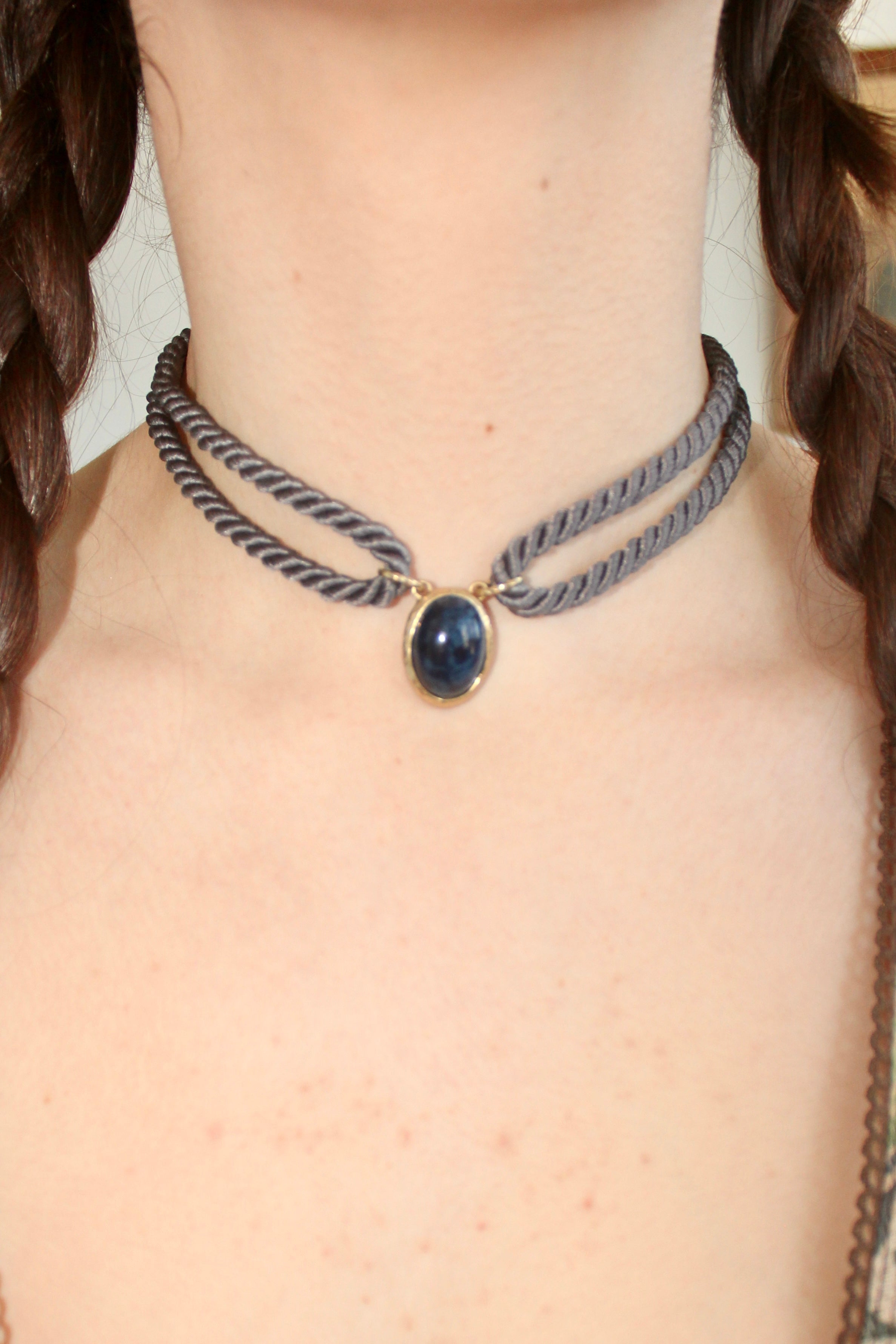 Cobalt Oval Double Loop Rope Choker