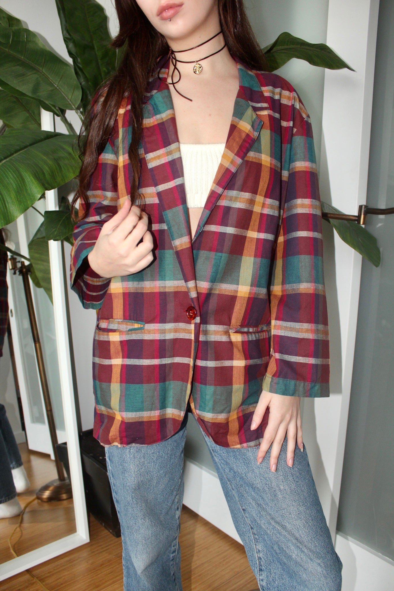 Vintage 90s Oversized Plaid Blazer (M)