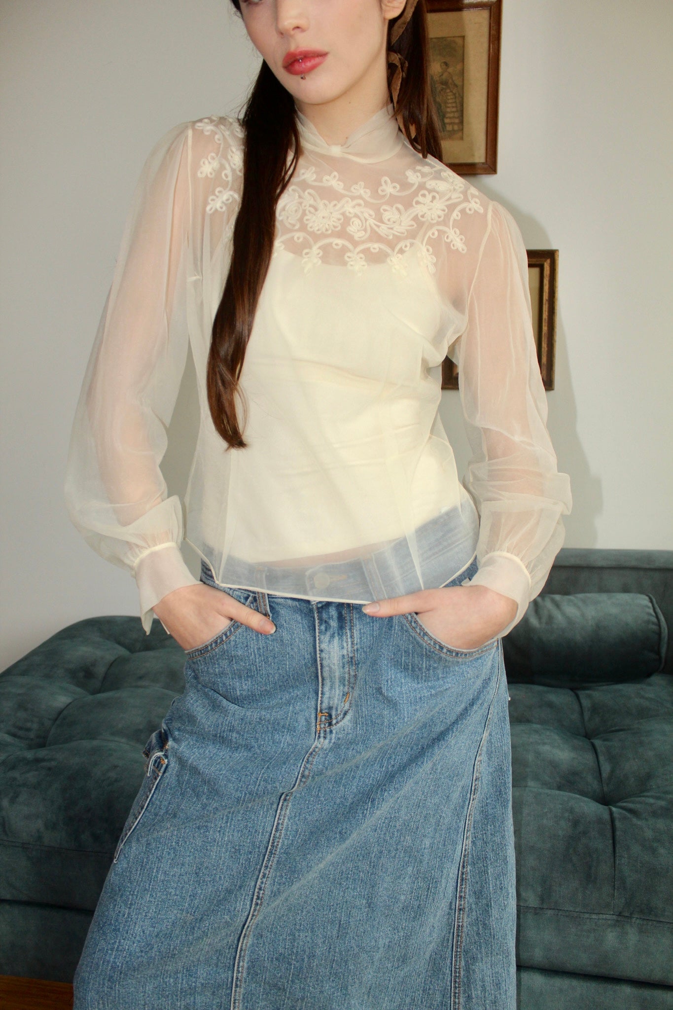 Vintage 60s Sheer Organza Blouse (S-M)