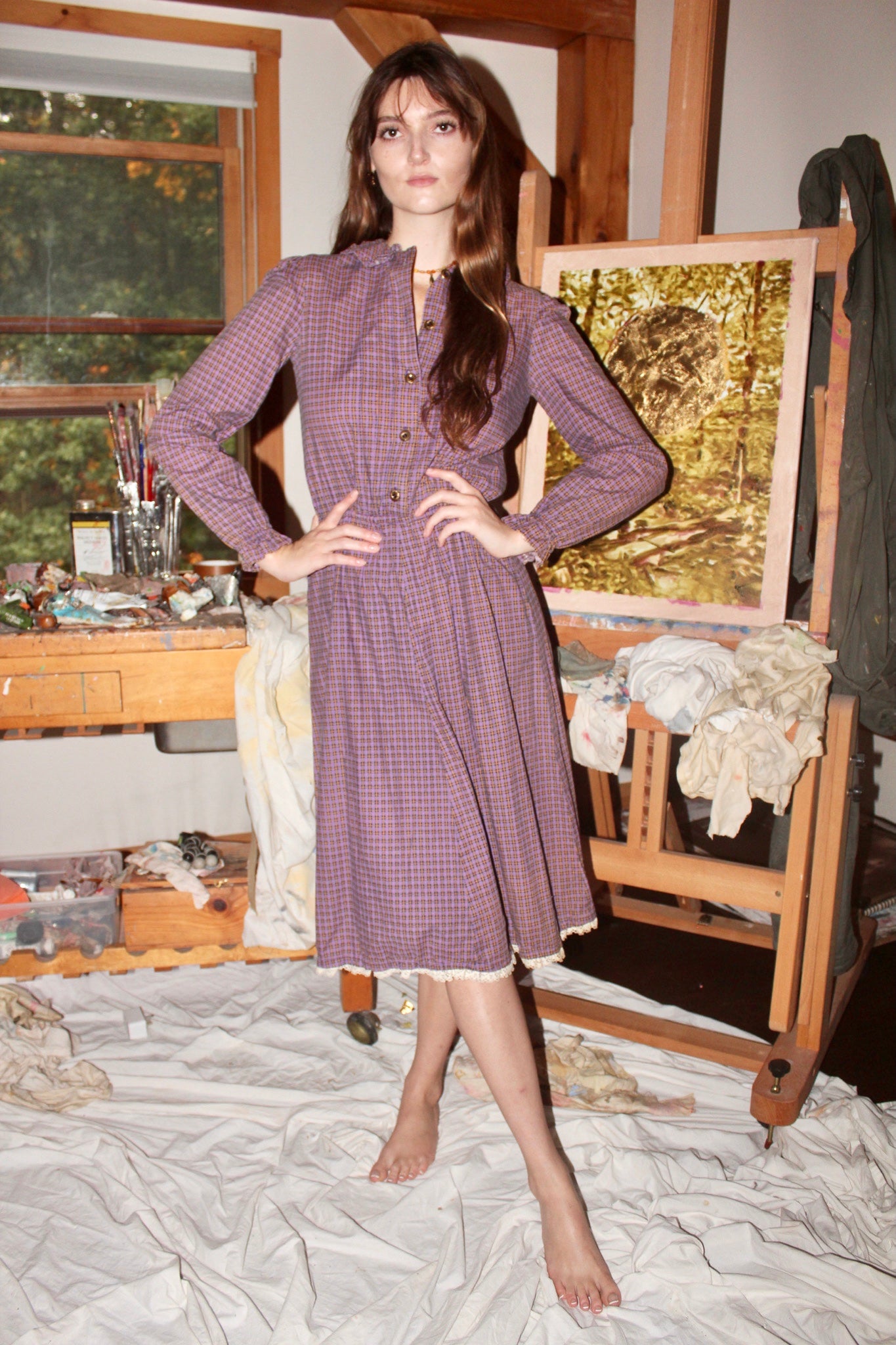 Vintage 70s Prairie Plaid Dress (4/6)