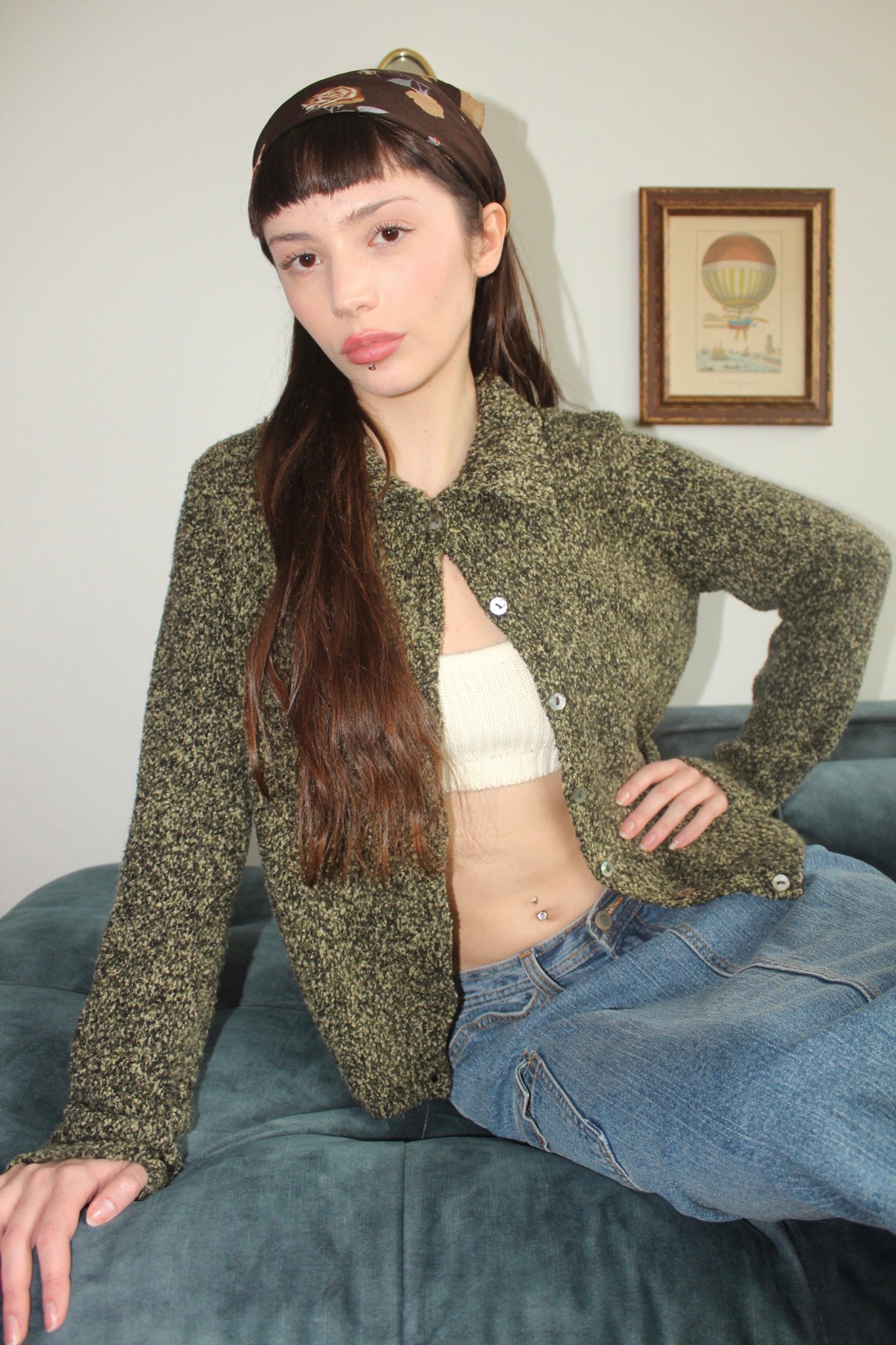 Vintage 90s Cozy Collared Forest Knit (S-M)