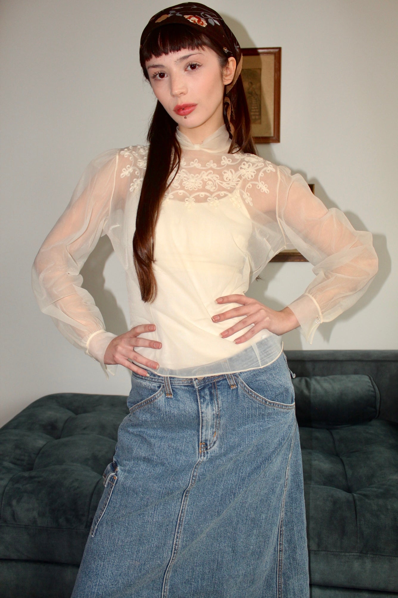 Vintage 60s Sheer Organza Blouse (S-M)