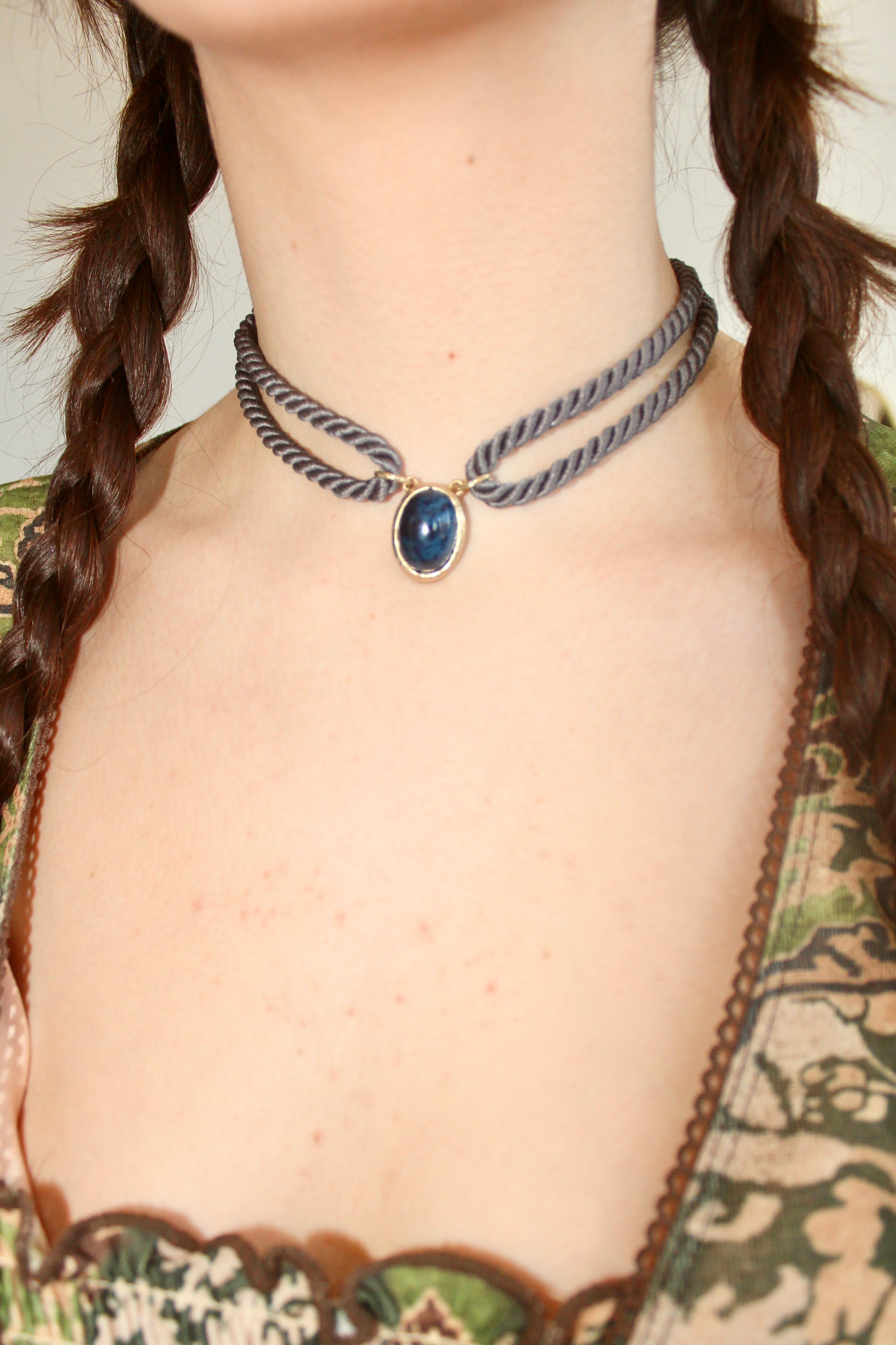 Cobalt Oval Double Loop Rope Choker