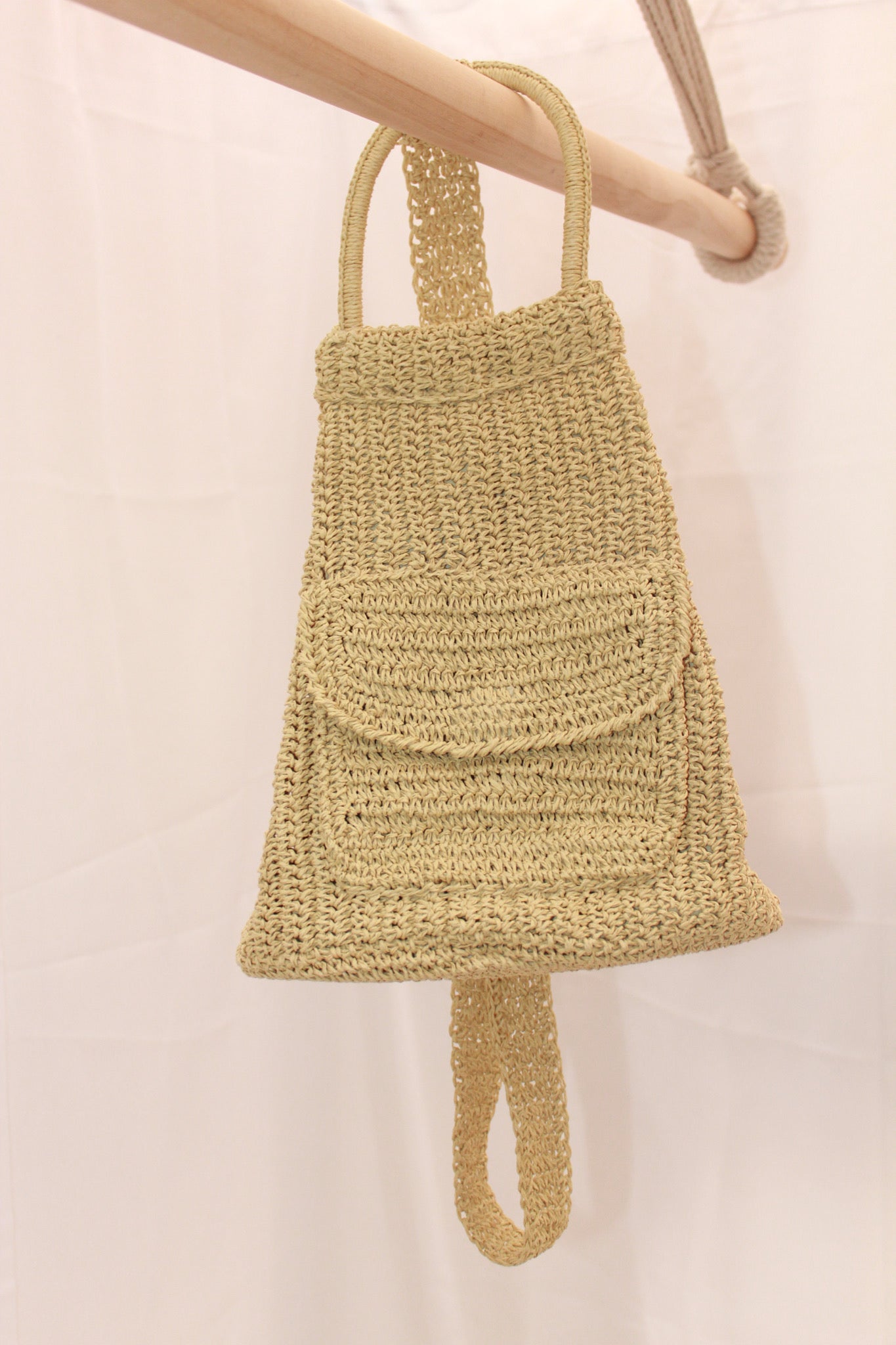 Vintage Cream Woven One Shoulder Backpack