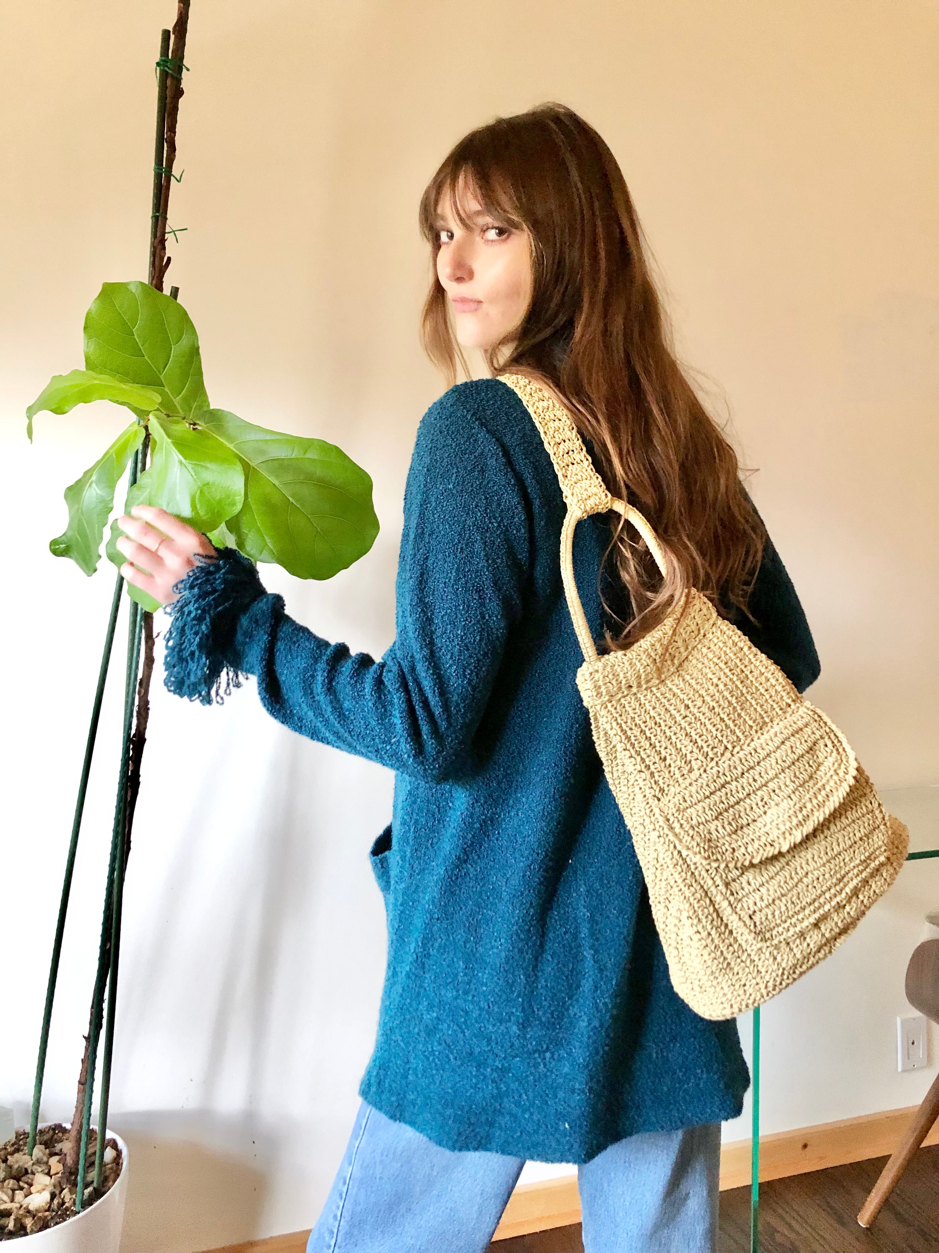 Vintage Cream Woven One Shoulder Backpack