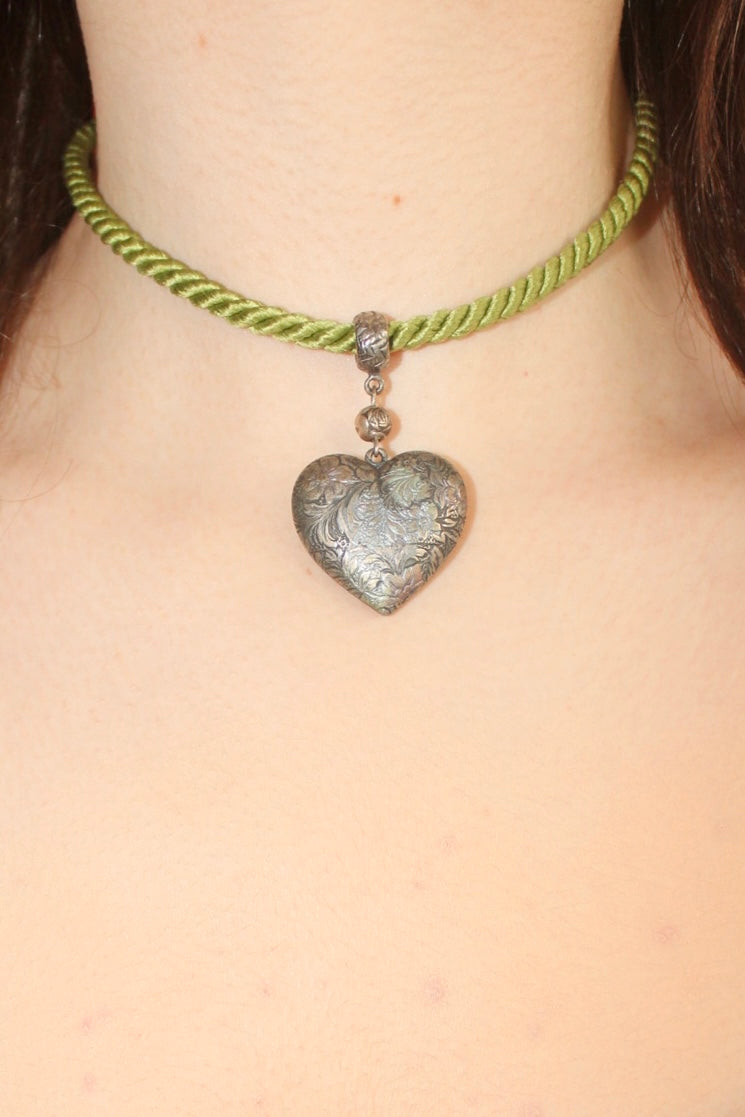 Intricate Etched Heart Rope Choker