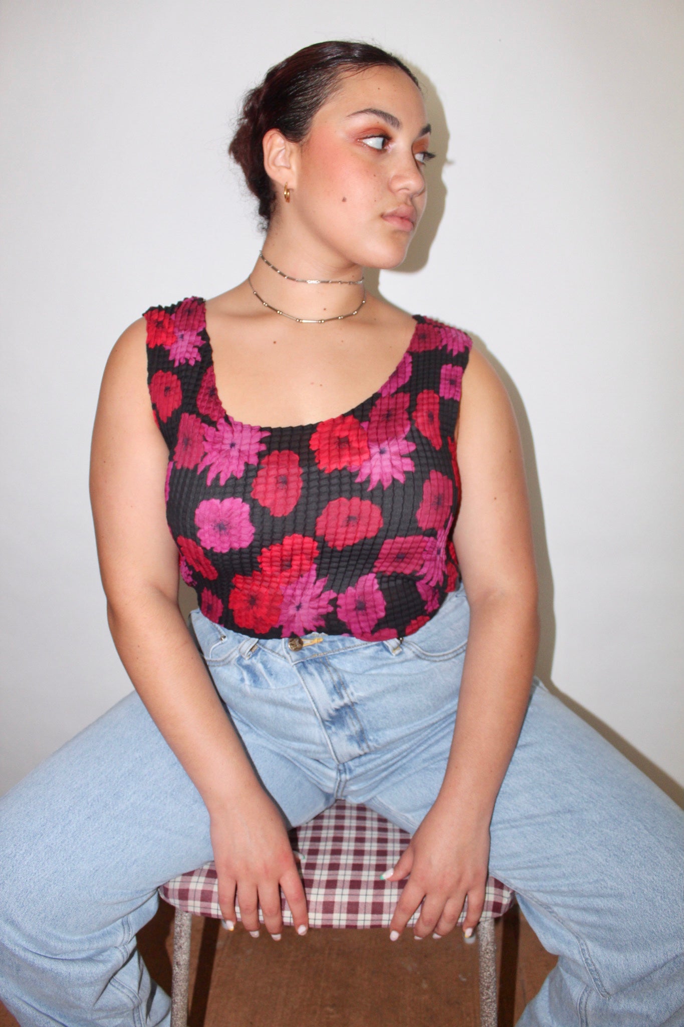 Vintage Floral Pleated Tank (L-XL)