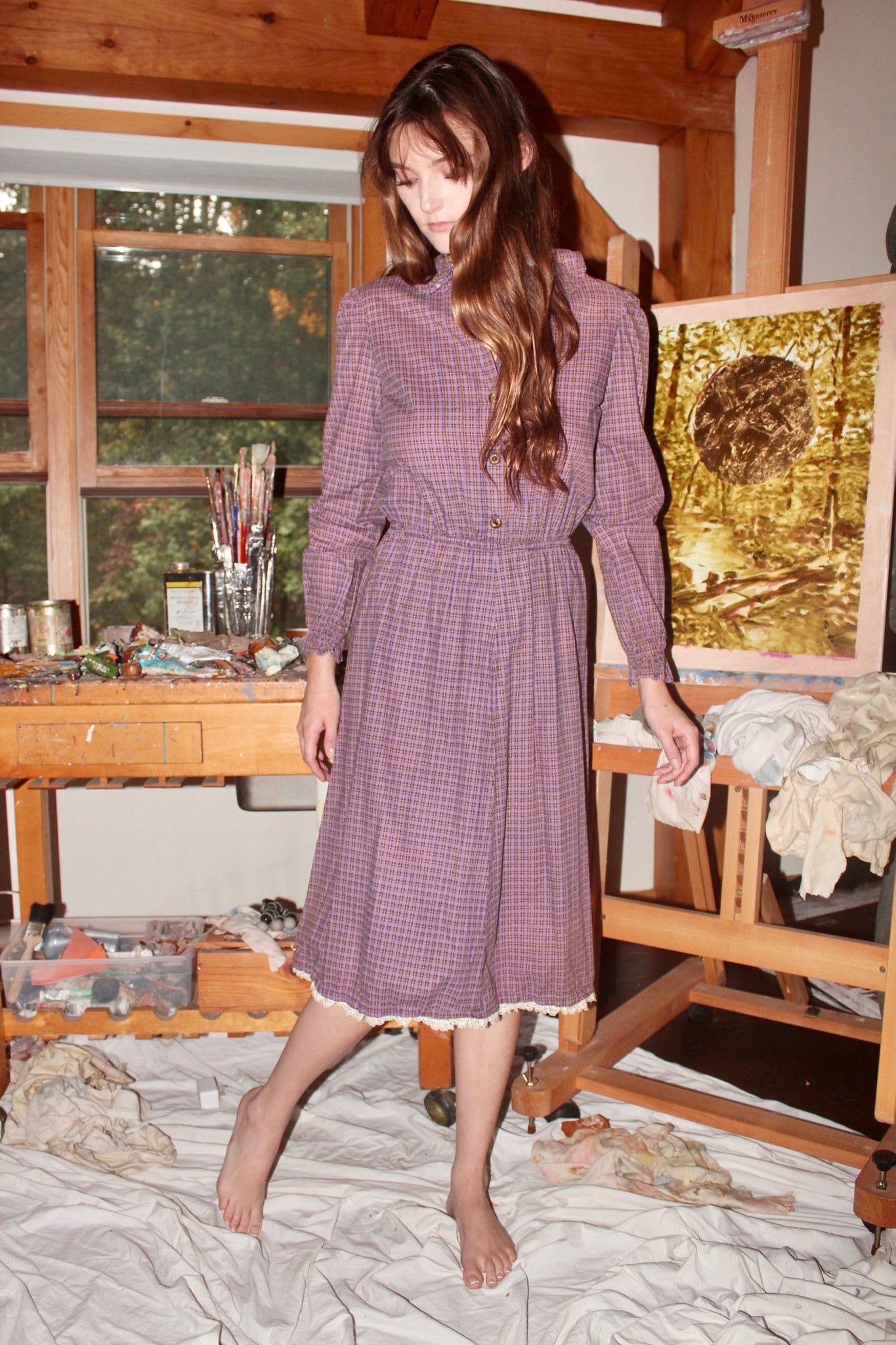 Vintage 70s Prairie Plaid Dress (4/6)