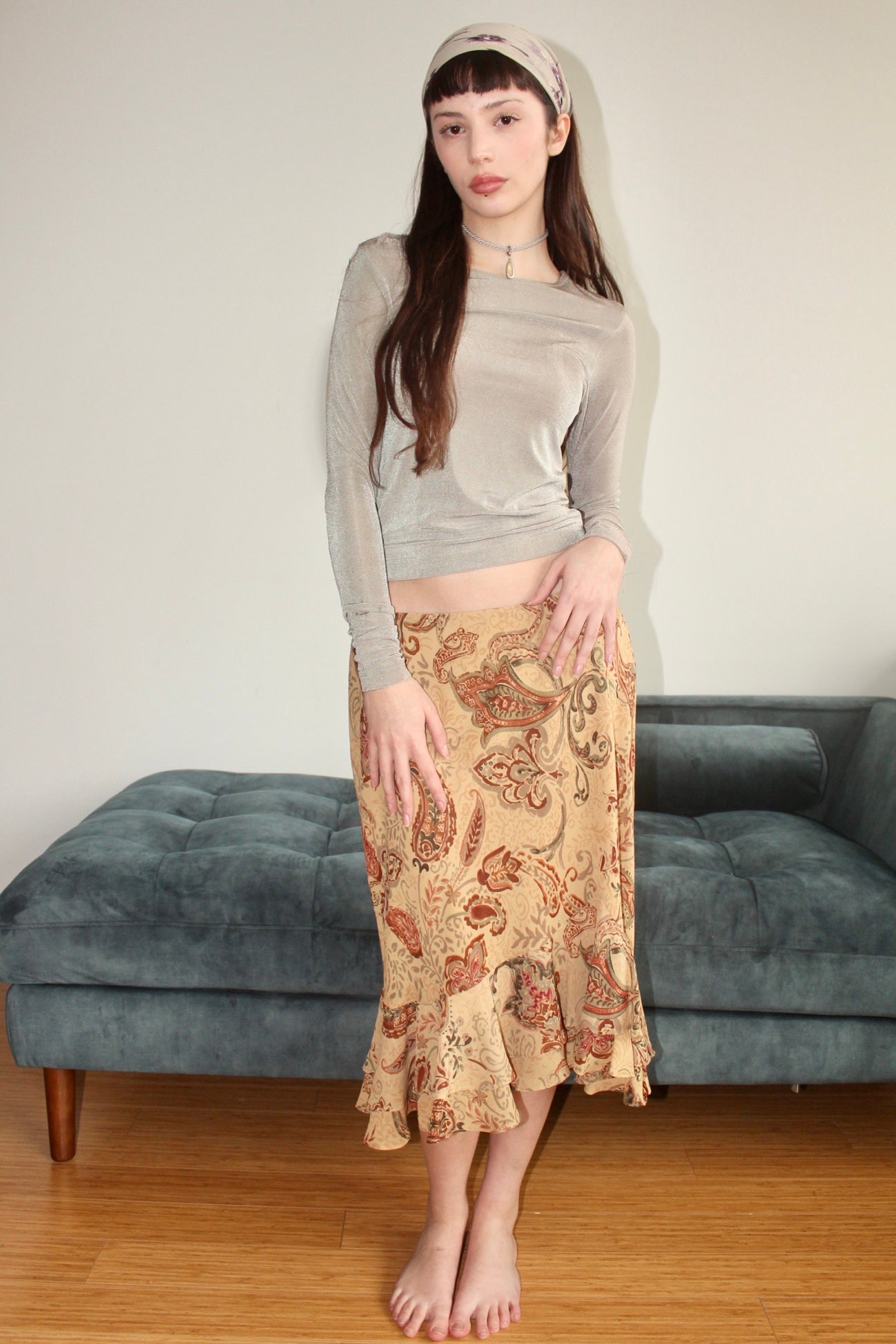 Vintage 90s Paisley Ruffled Midi Skirt (M)