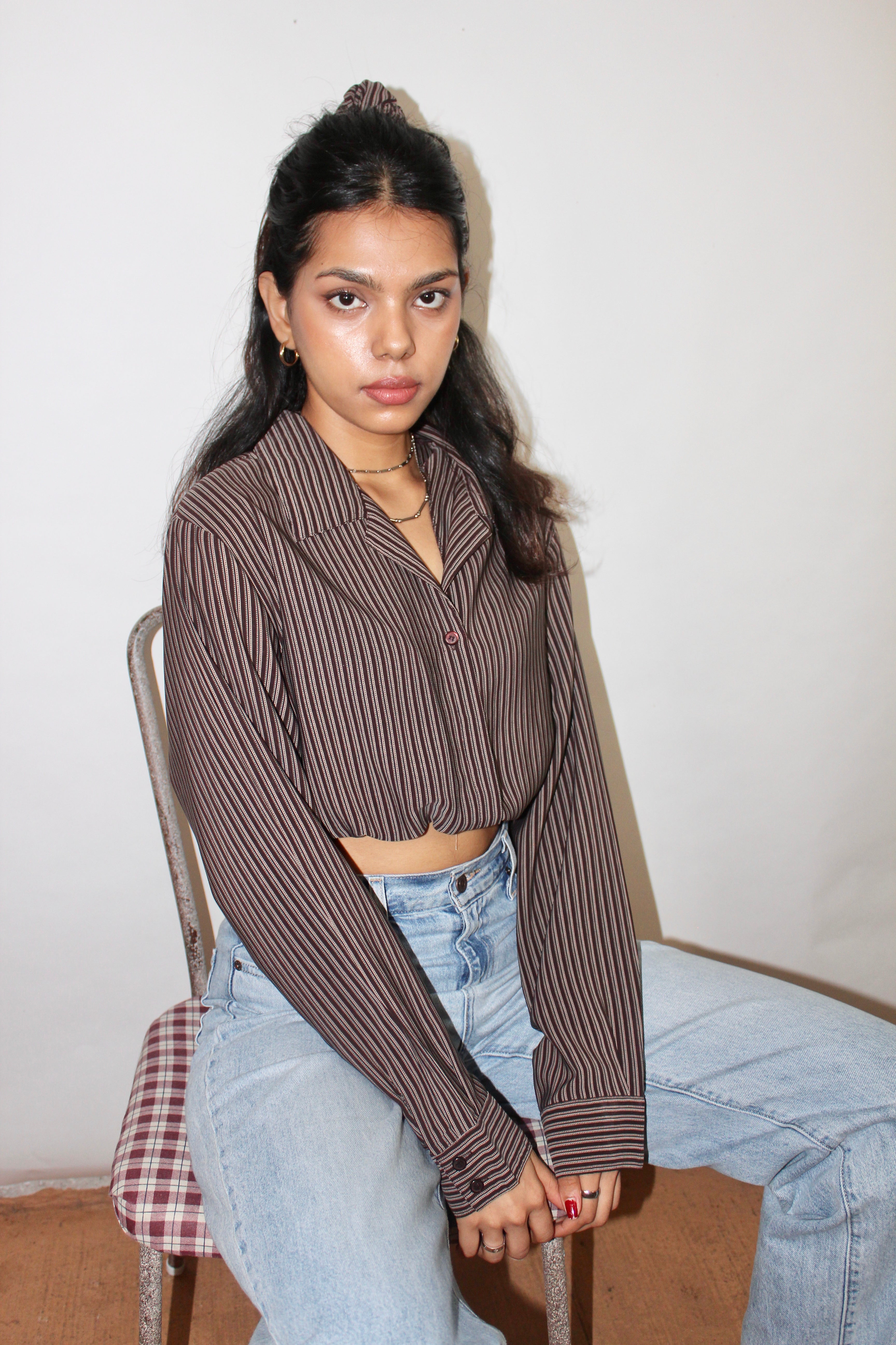 Vintage Woody Taupe Stripe w/ Scrunchie (L)