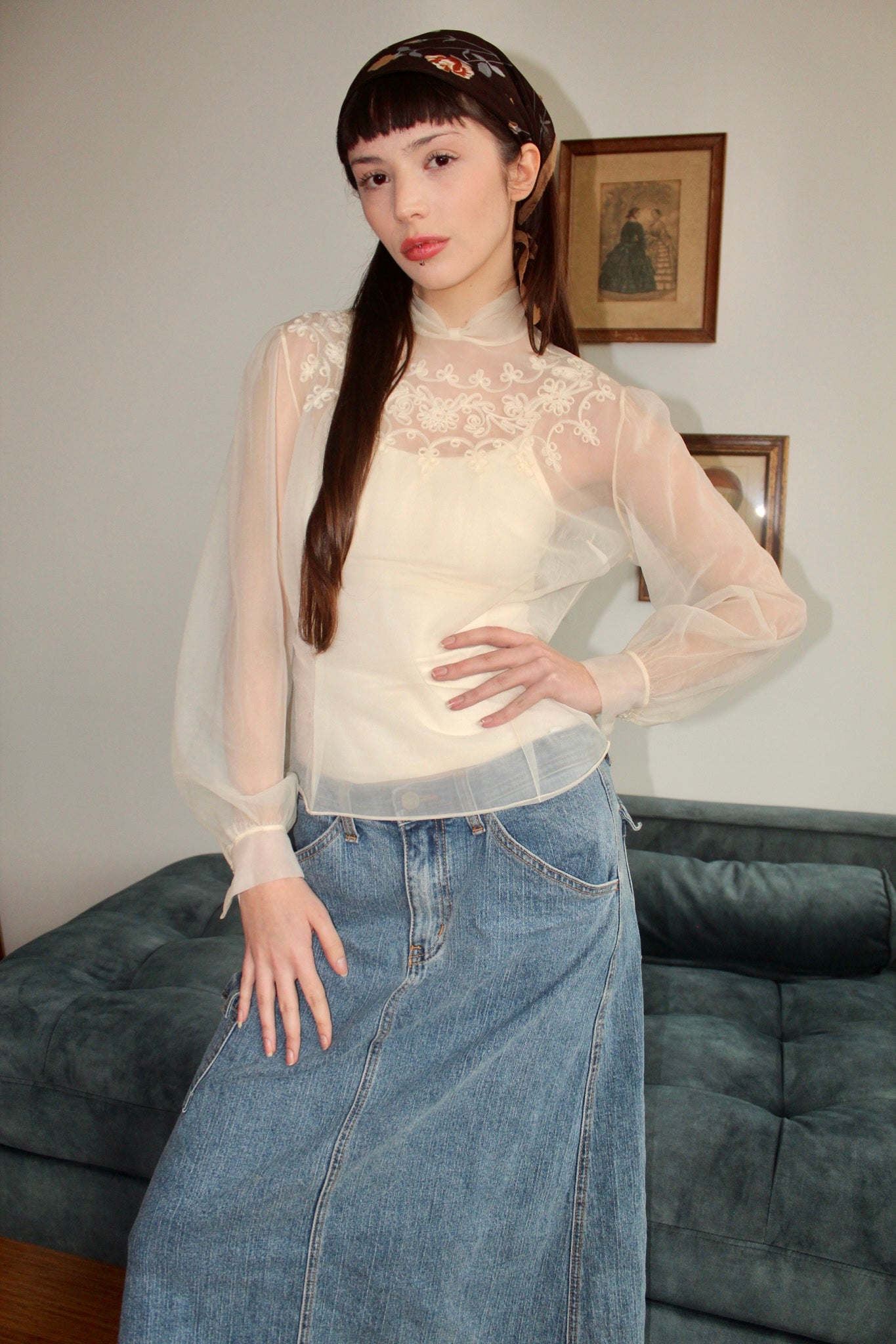 Vintage 60s Sheer Organza Blouse (S-M)