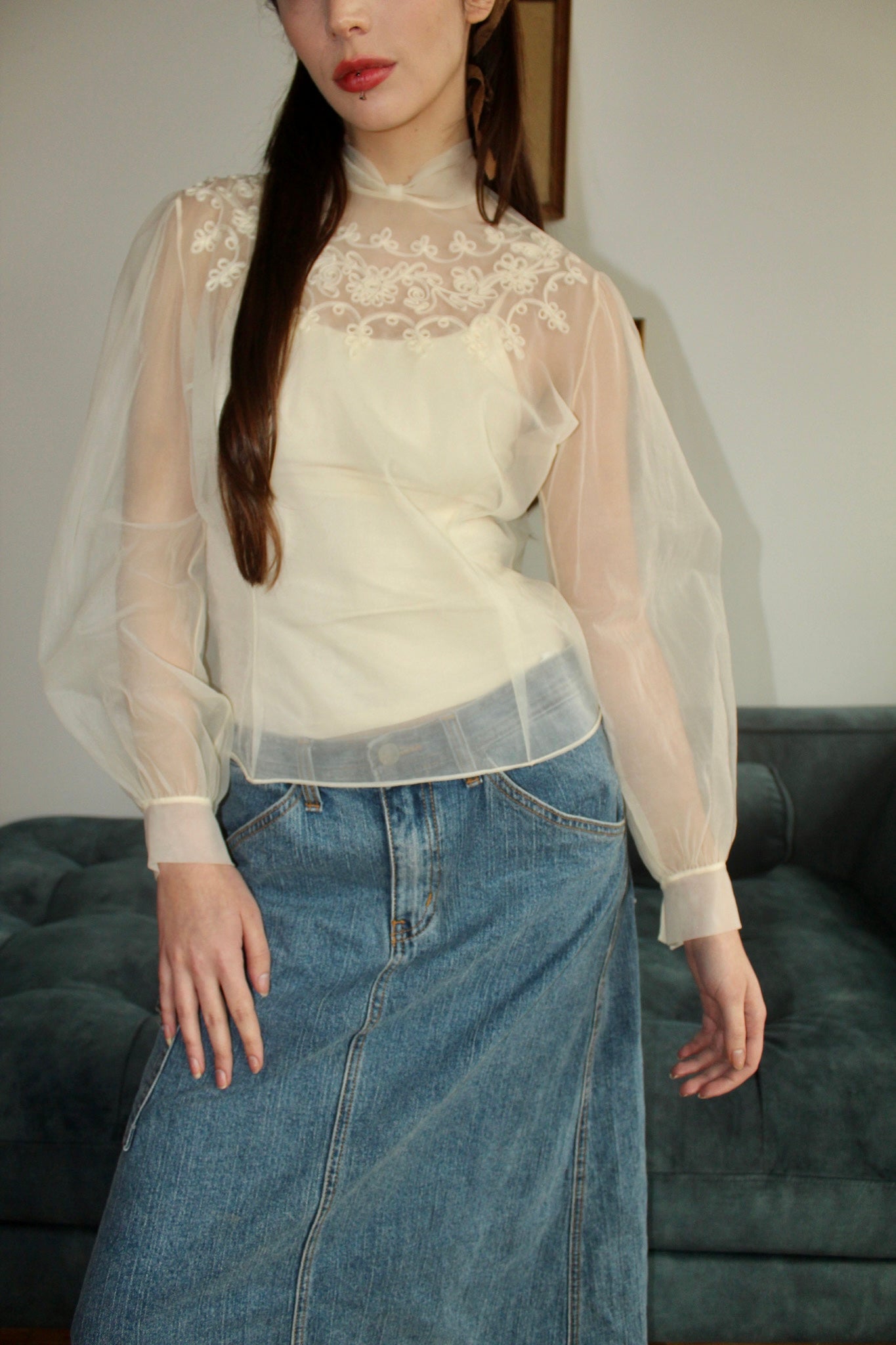 Vintage 60s Sheer Organza Blouse (S-M)