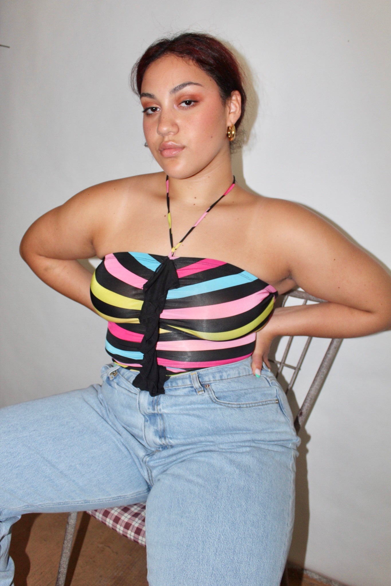 Vintage Striped Ruffled Halter (M-L)