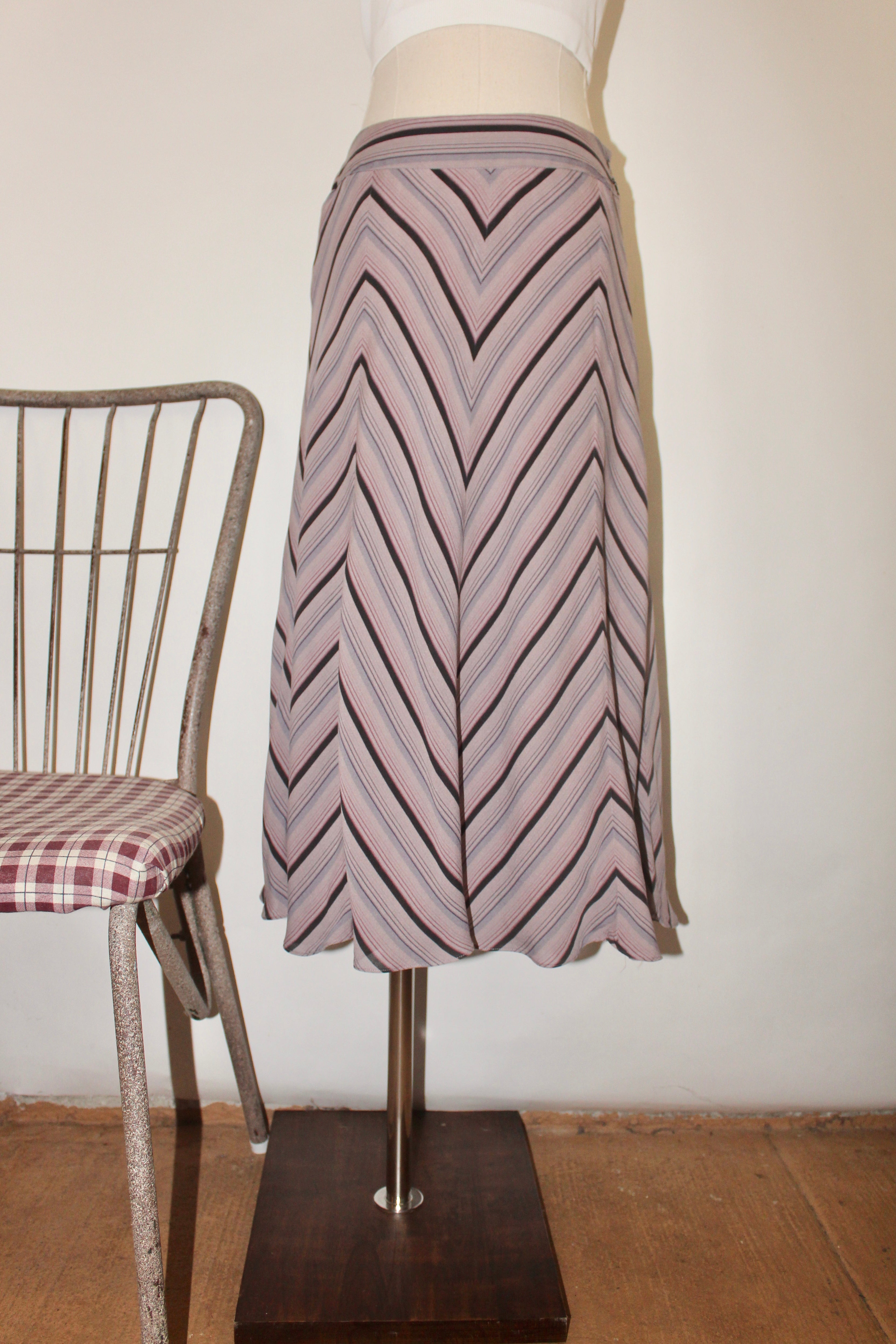 Vintage Retro Diagonal Silk Midi Skirt (S-M)