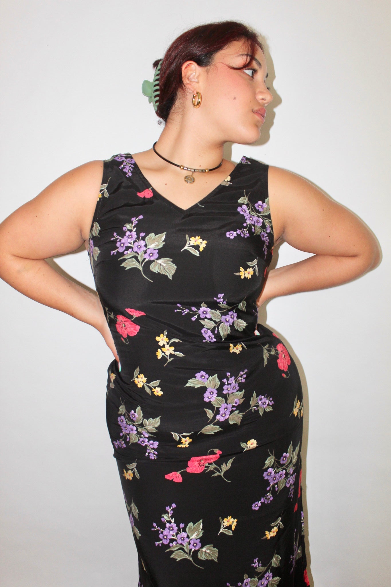 Vintage 90s Floral Midi Tie Slip (L)