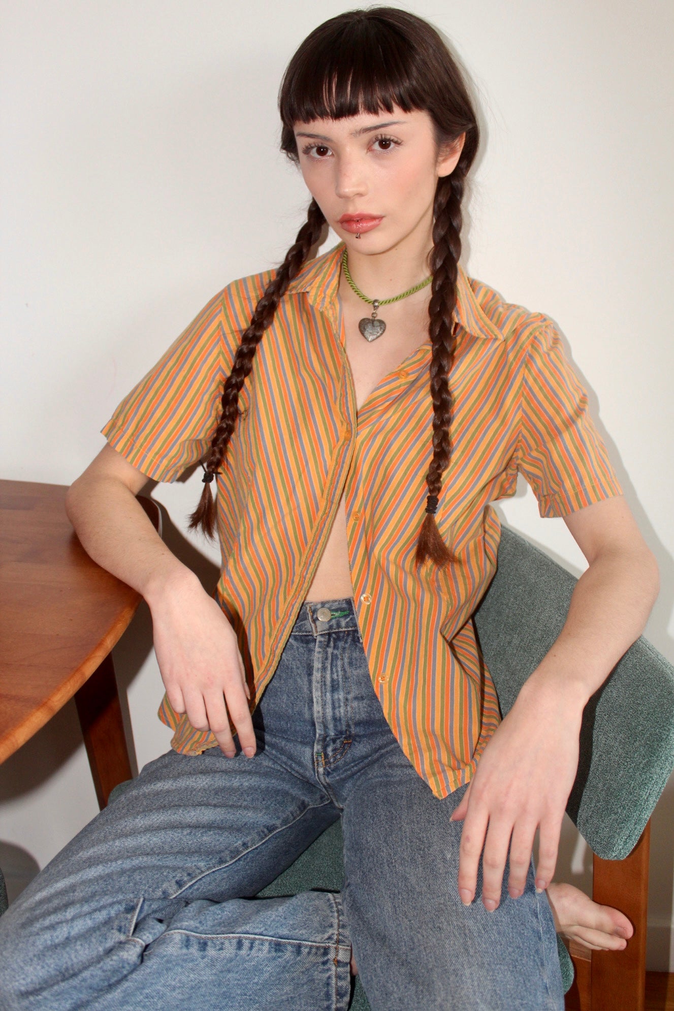 Vintage 90s Apricot Striped Short Sleeve (S)
