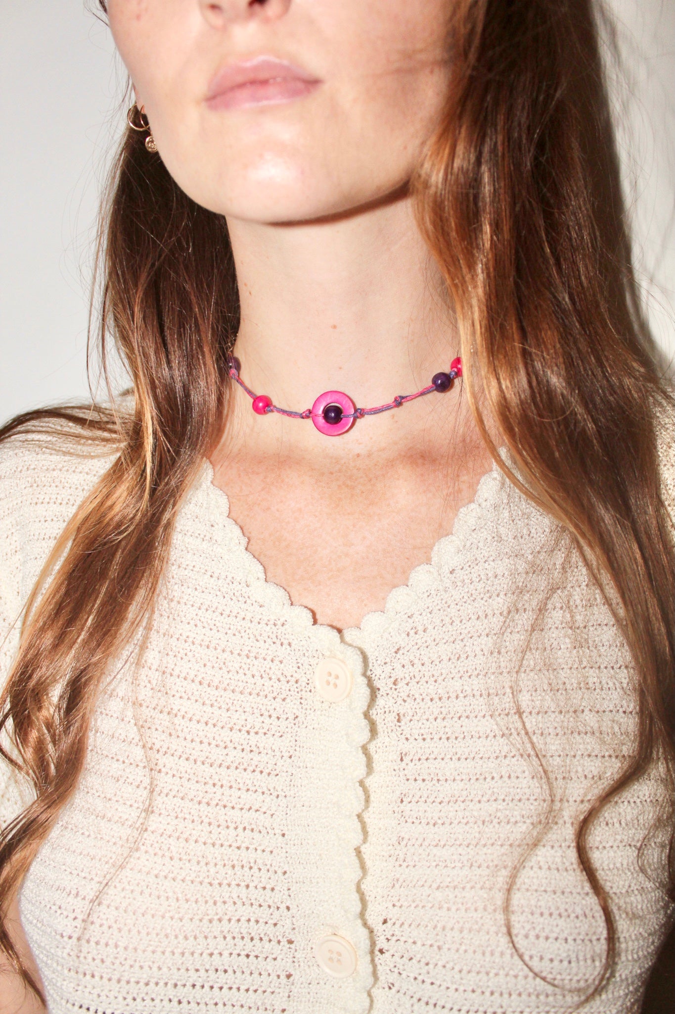 Raspberry Wooden Beaded Choker