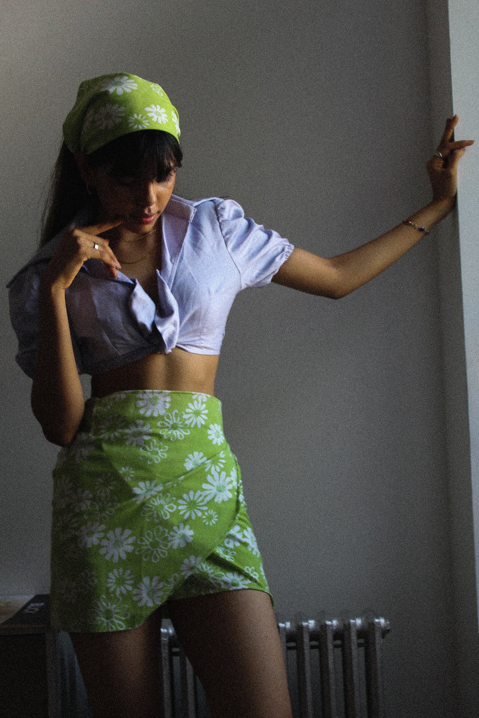 The Garden Wrap Skirt Set- Lime Floral Print