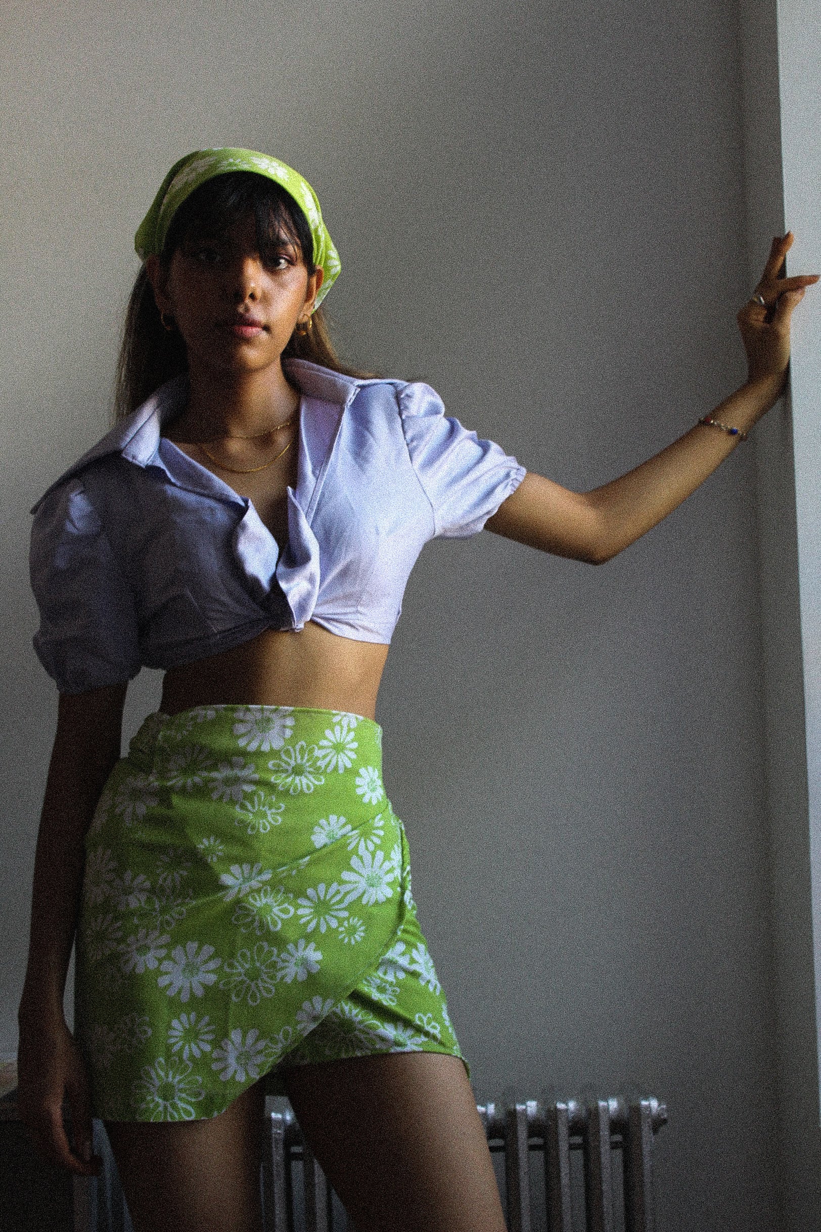 The Garden Wrap Skirt Set- Lime Floral Print