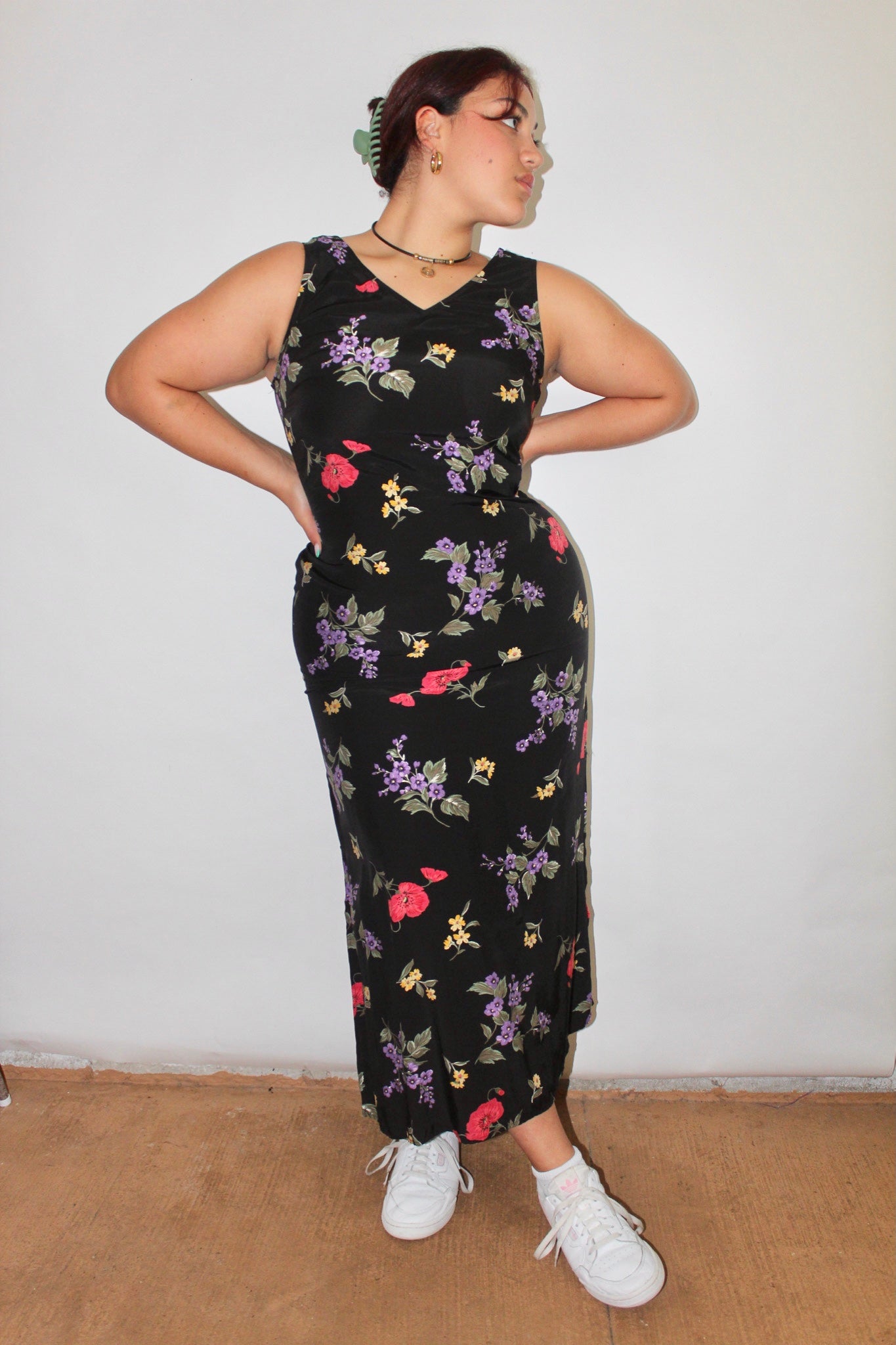 Vintage 90s Floral Midi Tie Slip (L)